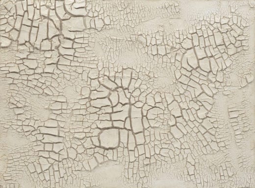 Detail view of Alberto Burri's work Cretto bianco (White crack), 1958