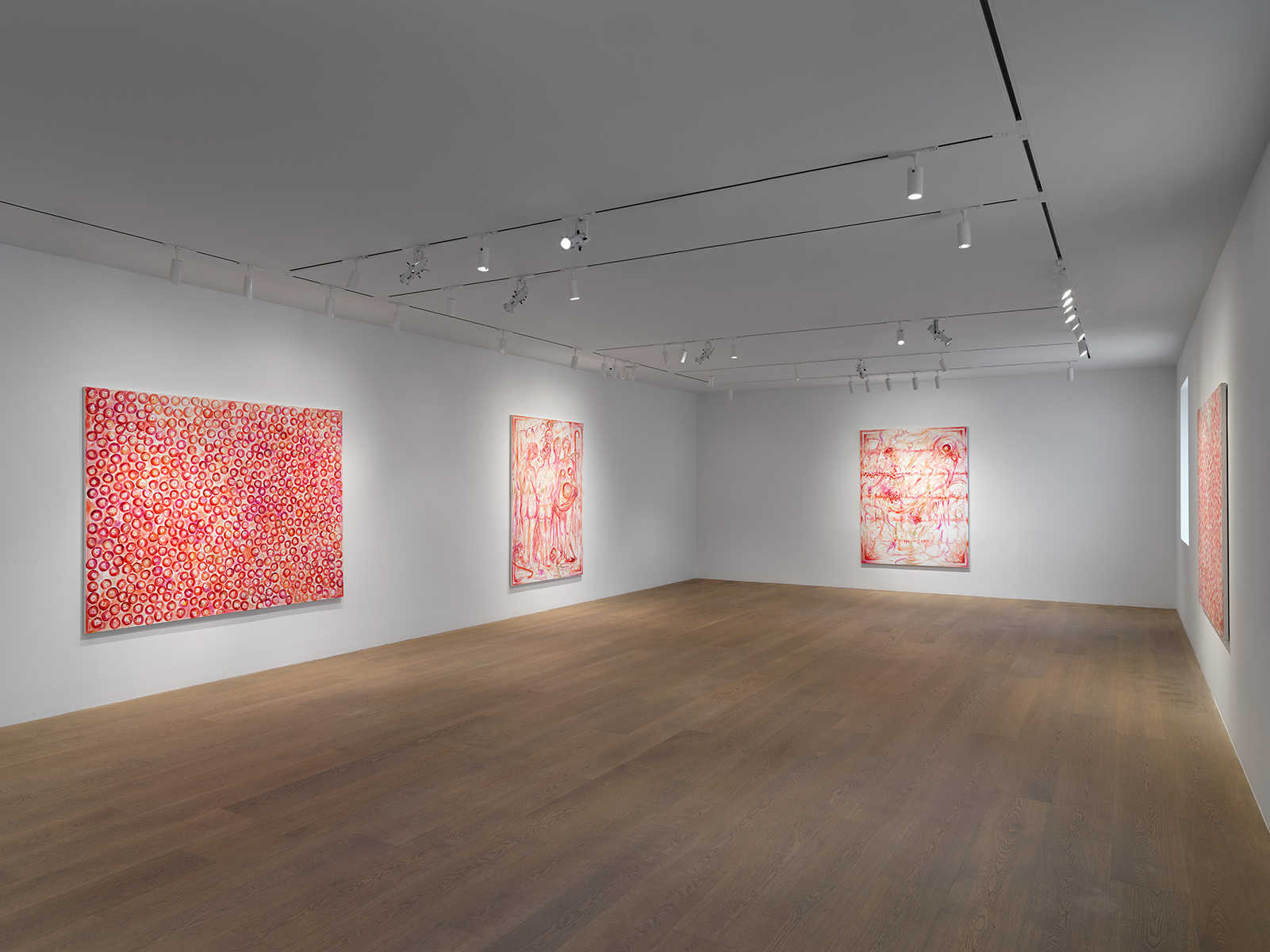 Installation view of Jutta Koether's 4 the Team exhibition at Lévy Gorvy New York