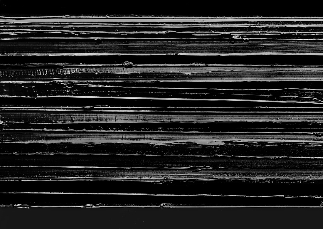 Detail view of Pierre Soulages's Peinture, 202 x 143 cm, 8 septembre 2019