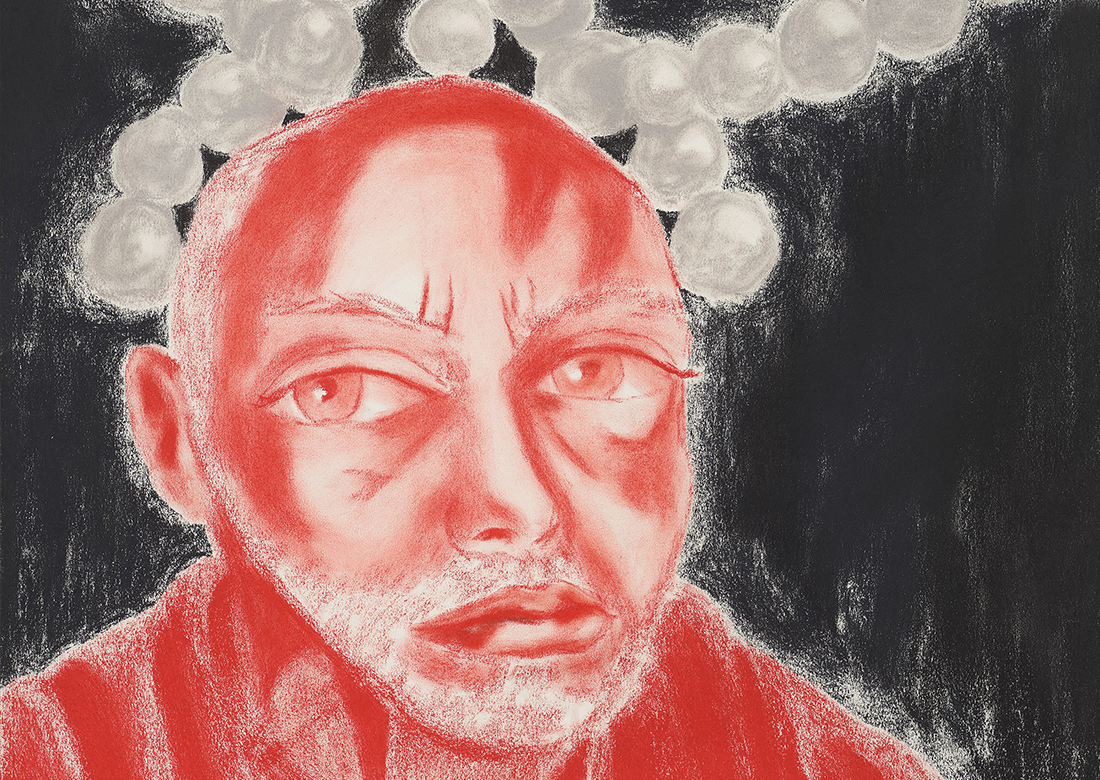 Detail of Francesco Clemente's Self Portrait in White Red and Black II (2008)