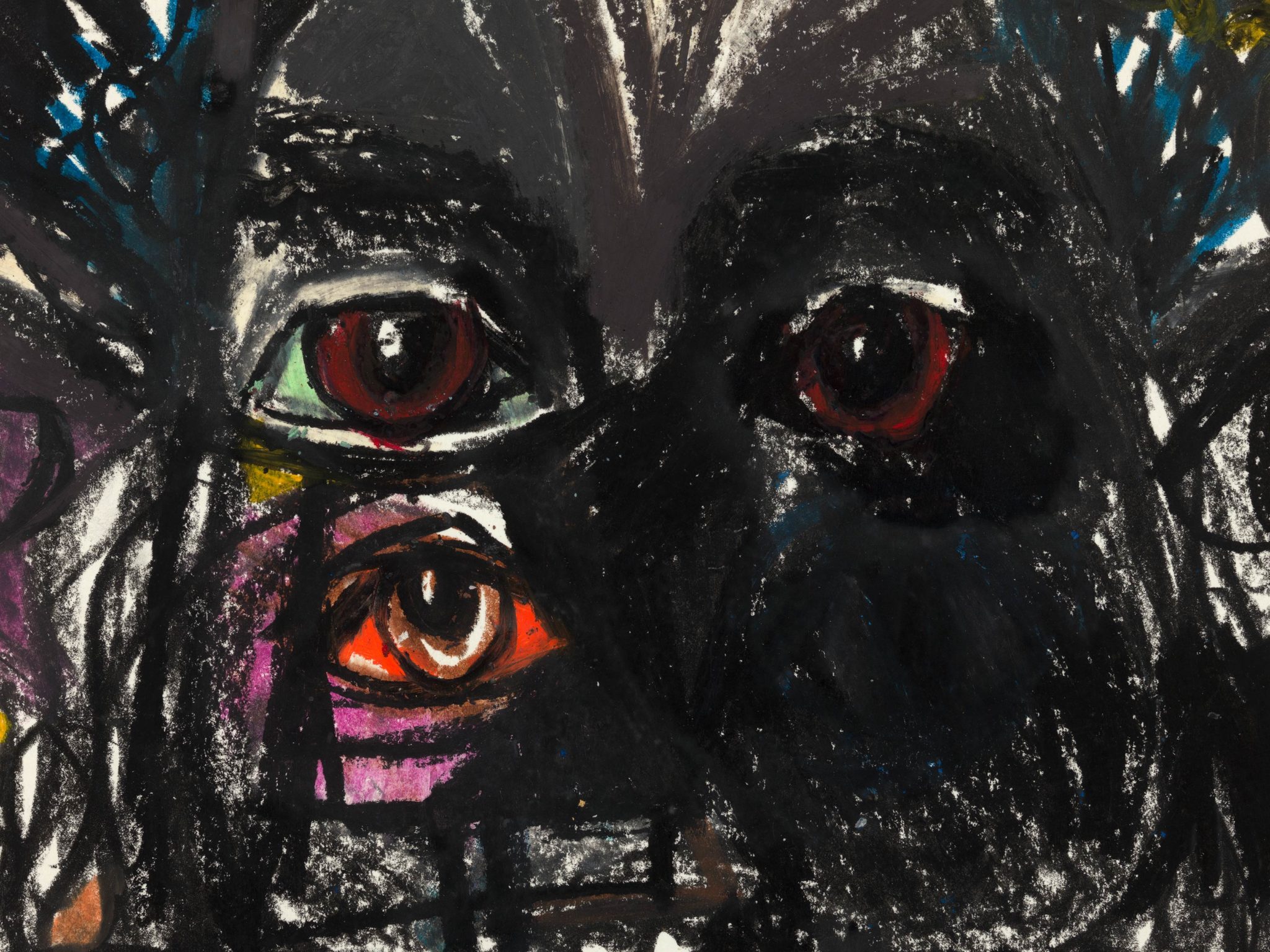 Detail of George Condo's pastel Father Carrus (2005)