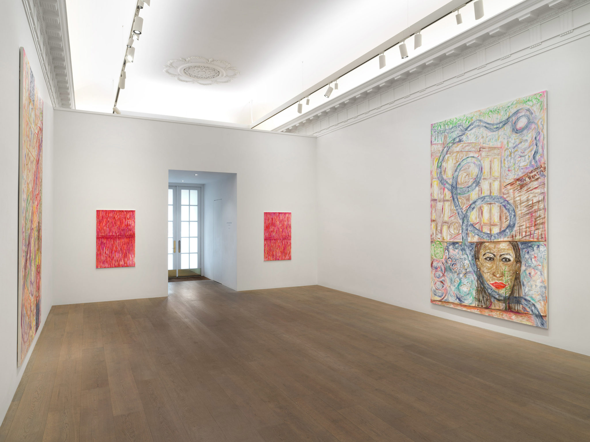 Installation view of Jutta Koether's paintings at Lévy Gorvy New York