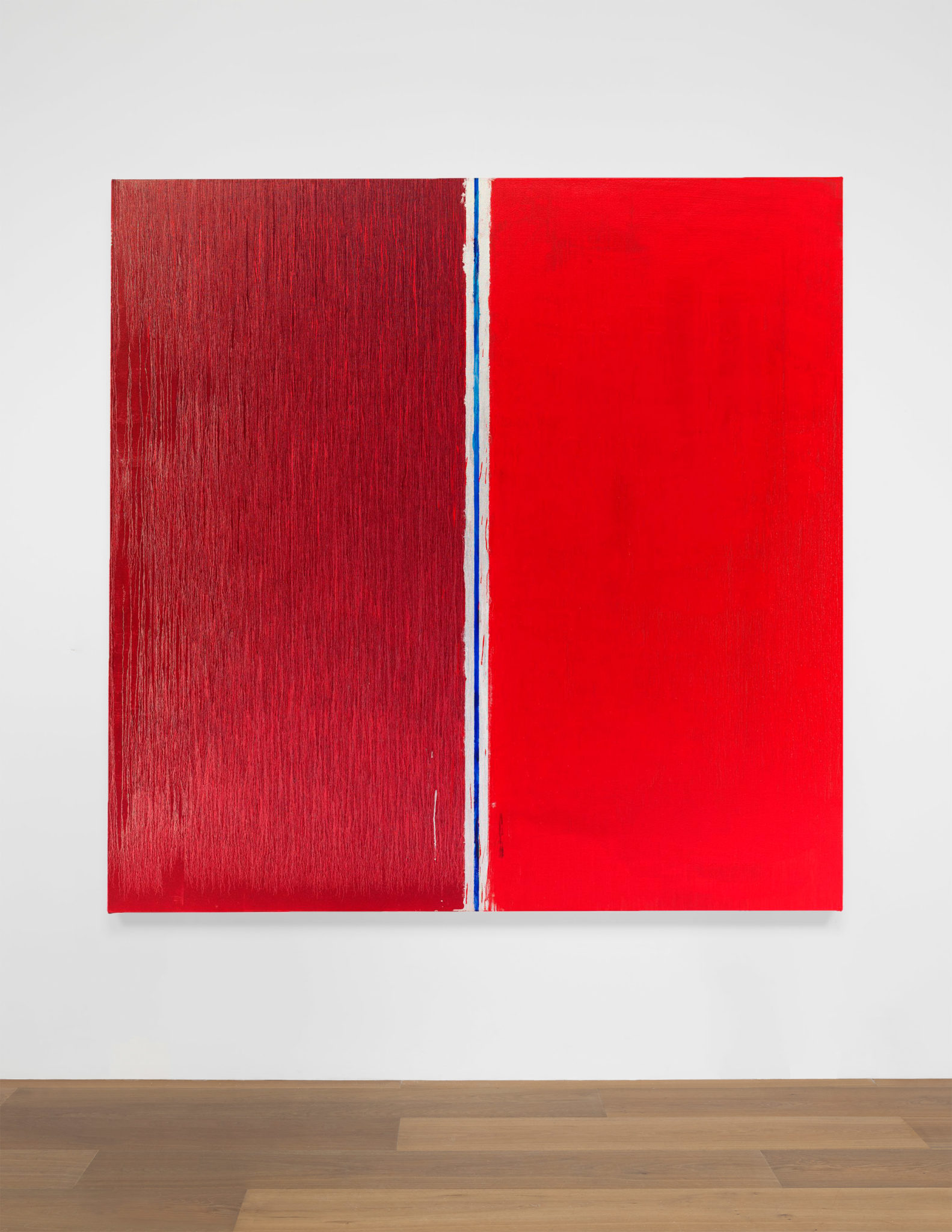 Install shot of Pat Steir's painting Two Reds (2013)