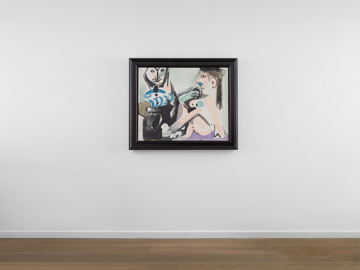 Installation view of Pablo Picasso's painting Le peintre et son modèle November 9, 1964