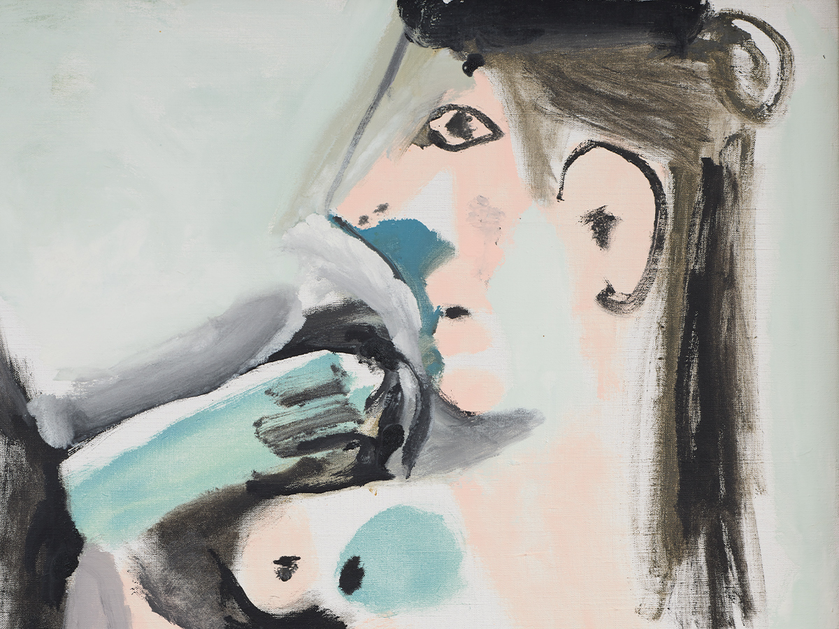 Detail view of Pablo Picasso's painting Le peintre et son modèle November 9, 1964