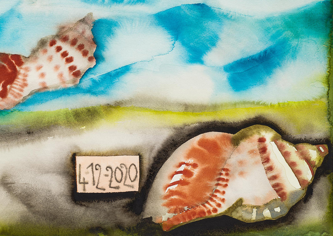 Detail of Francesco Clemente's watercolor 4-12-2020