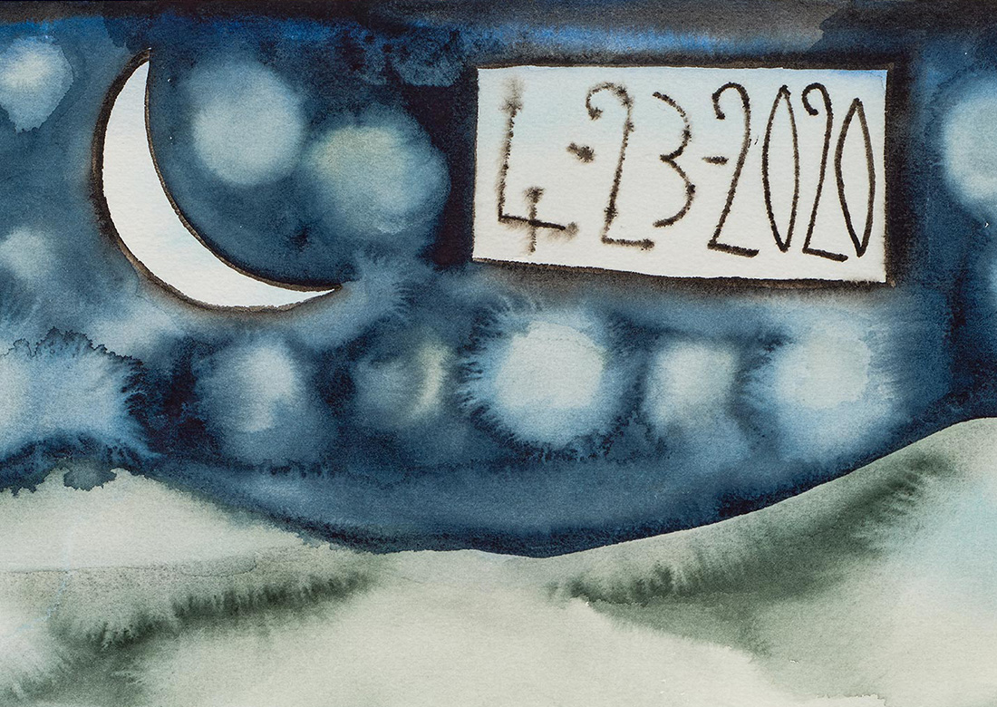 Detail of Francesco Clemente's watercolor 4-23-2020