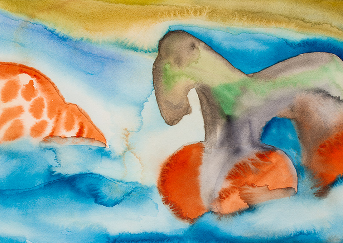 Detail of Francesco Clemente's watercolor 4-15-2020