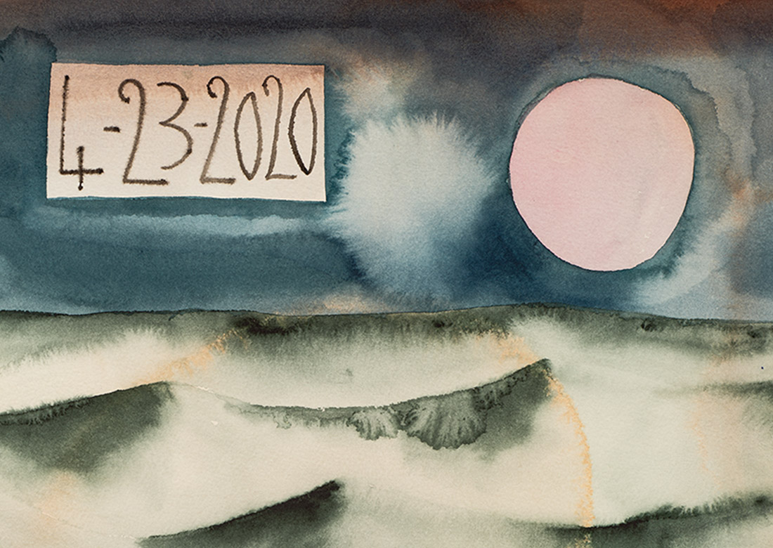 Detail of Francesco Clemente's watercolor 4-23-2020