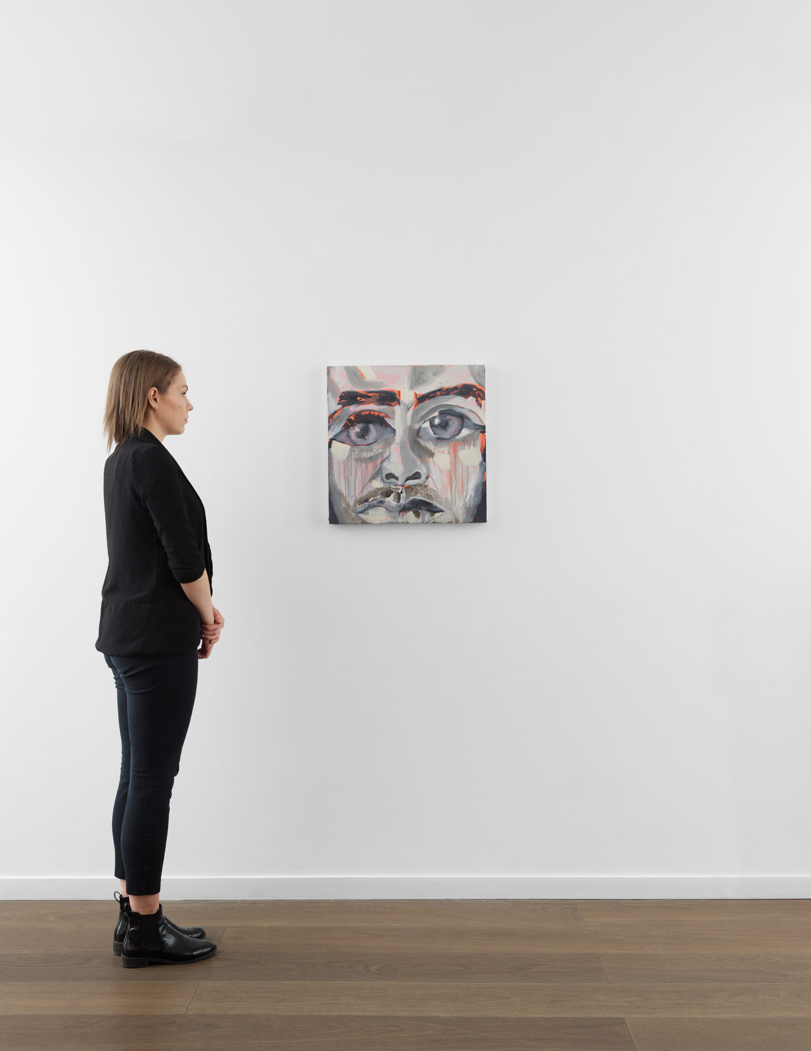 Scale view of Francesco Clemente's Grisaille Self-Portrait, 1998