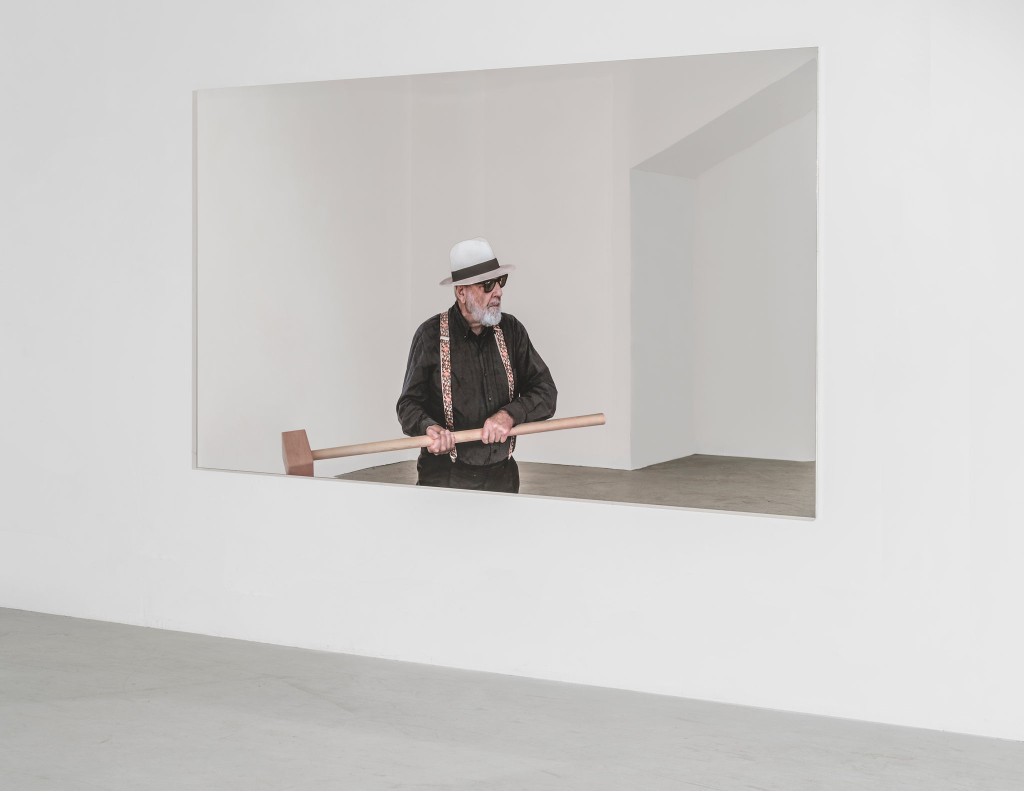 Installation view of Michelangelo Pistoletto's Rottura dello specchio-azione 2, 2017