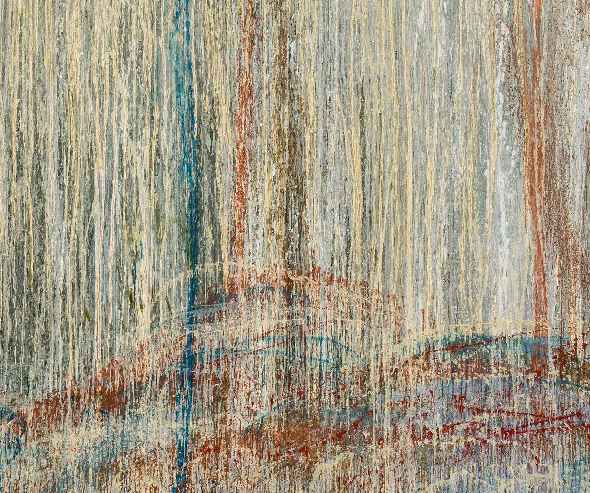 Detail view of Pat Steir's Red, Blue and Silver Waterfall, 1989