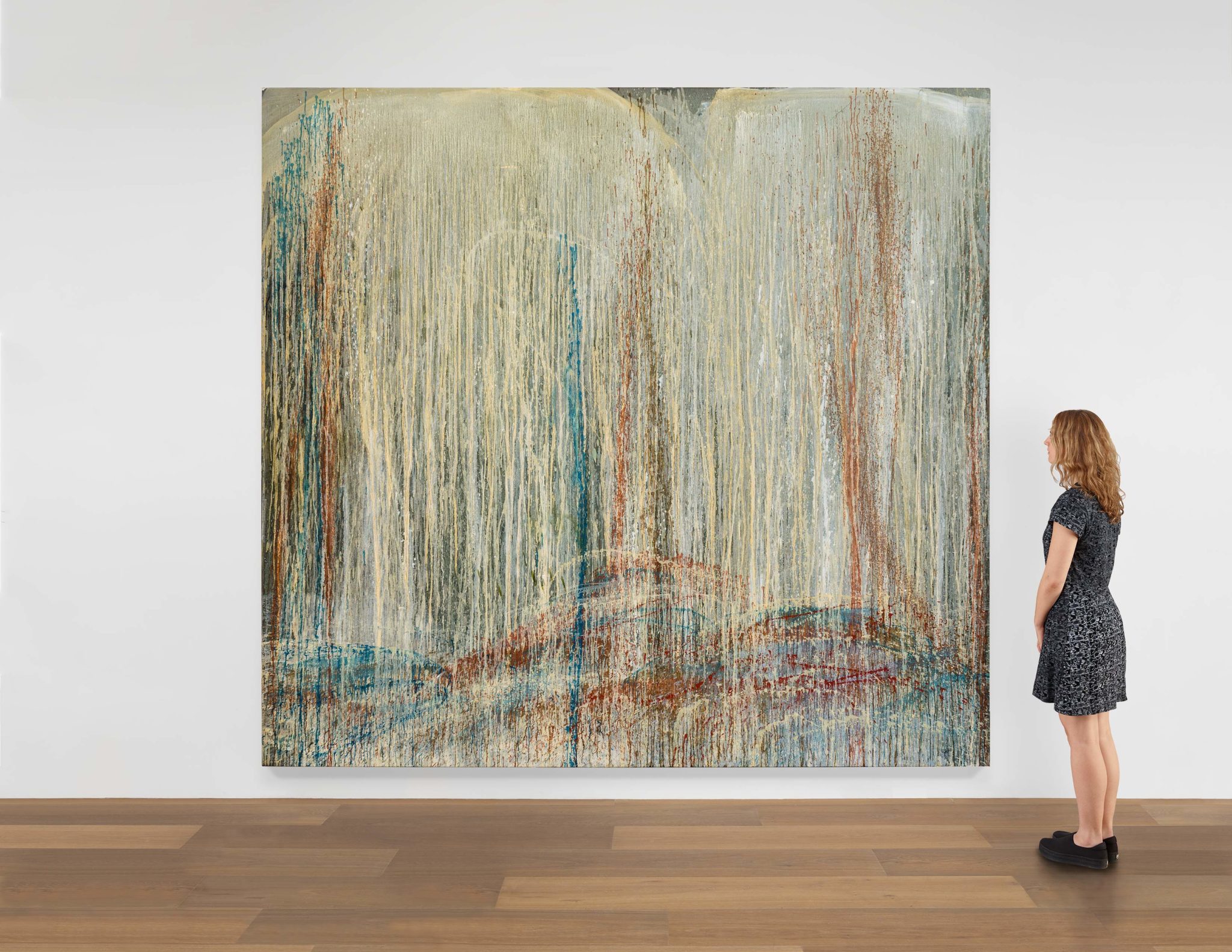 Scale view of Pat Steir's Red, Blue and Silver Waterfall, 1989