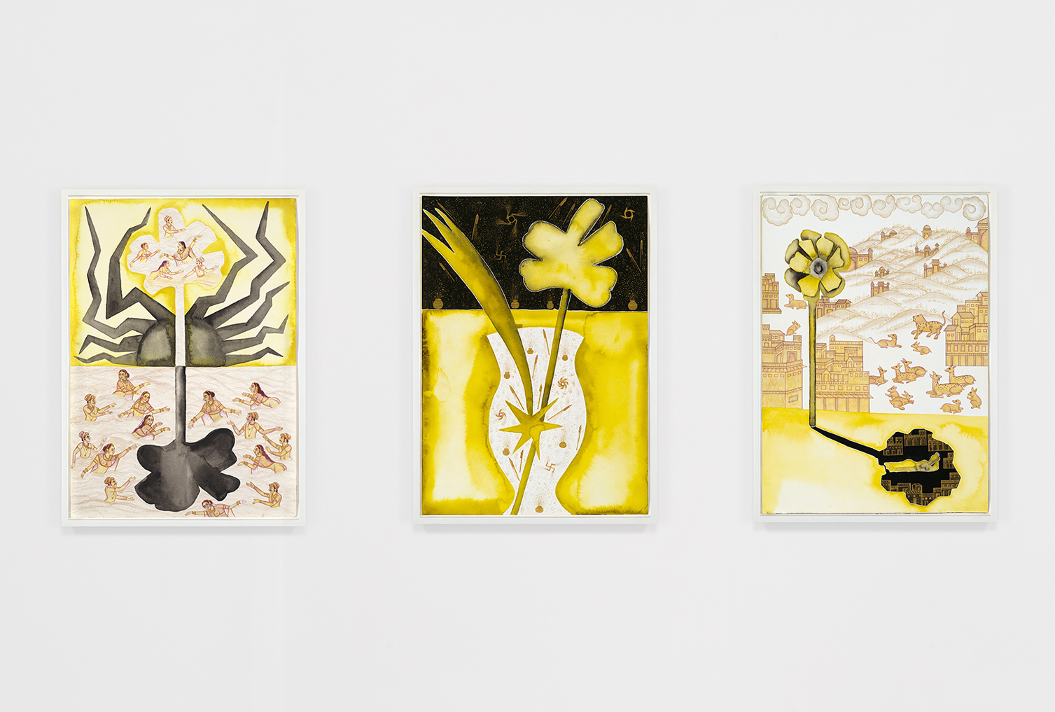 Three images from Francesco Clemente's Gold on Gold series