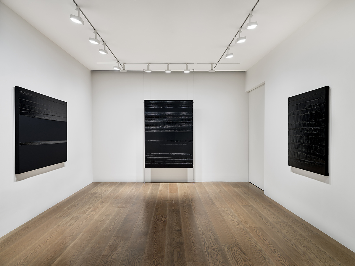 Installation view of Pierre Soulages: Outrenoir exhibition at Lévy Gorvy Hong Kong 2020