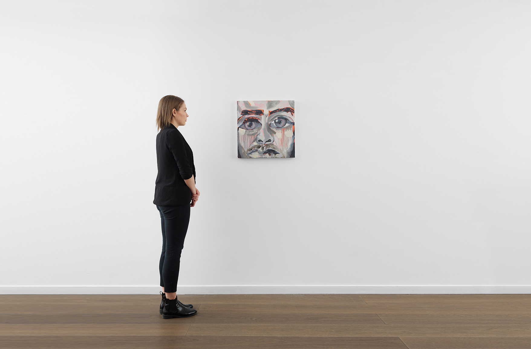 Installation view of Francesco Clemente's Grisaille Self-Portrait, 1998