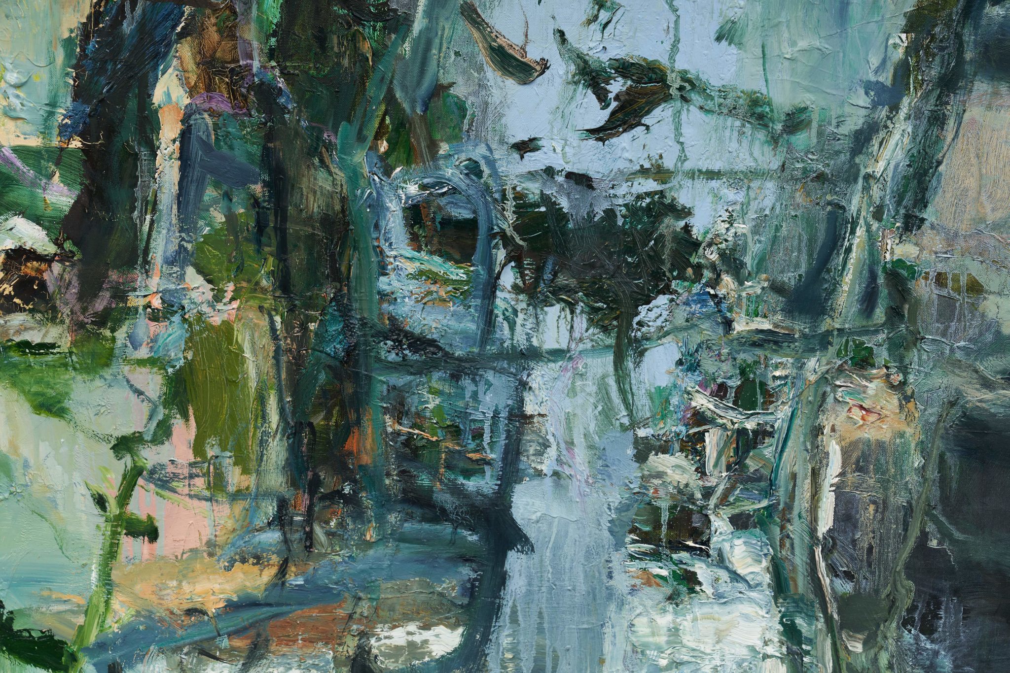 Detail view of Tu Hongtao's Stream-Fallen Leaves-Deep Valley, 2019–20