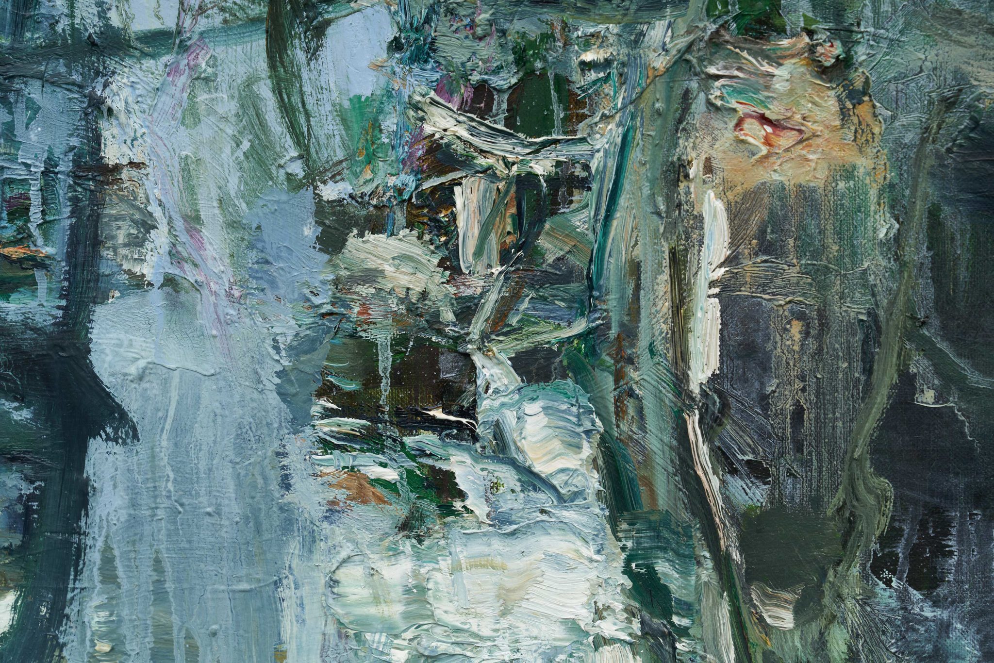 Detail view of Tu Hongtao's Stream-Fallen Leaves-Deep Valley, 2019–20