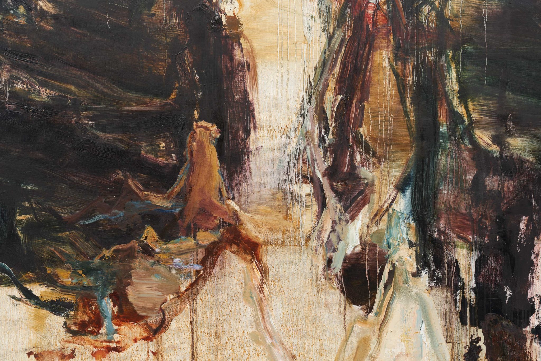 Detail view of Tu Hongtao's Falling Leaves Rustling Down, 2019–20