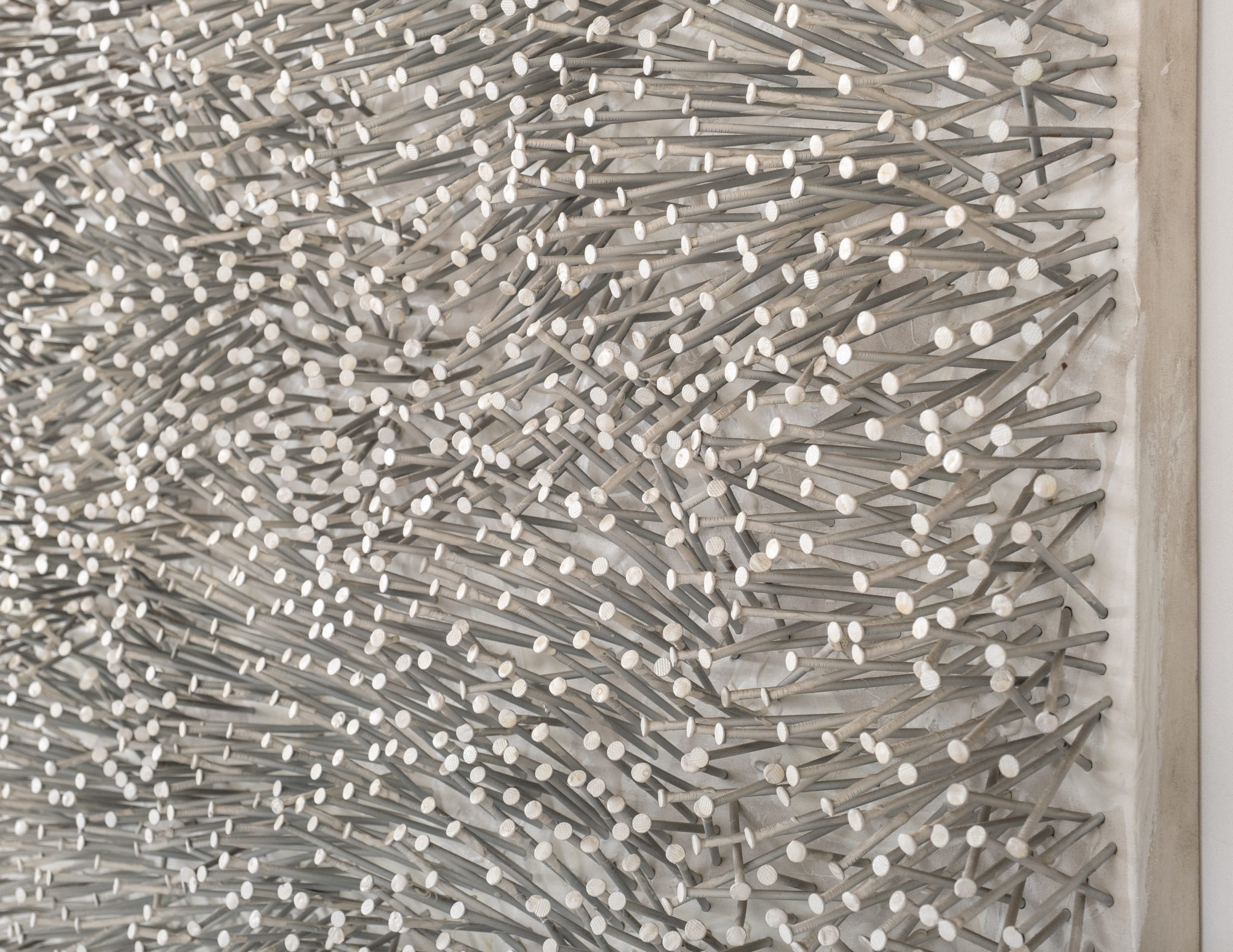 Detail view of Günther Uecker's nail relief "Weisses Feld"