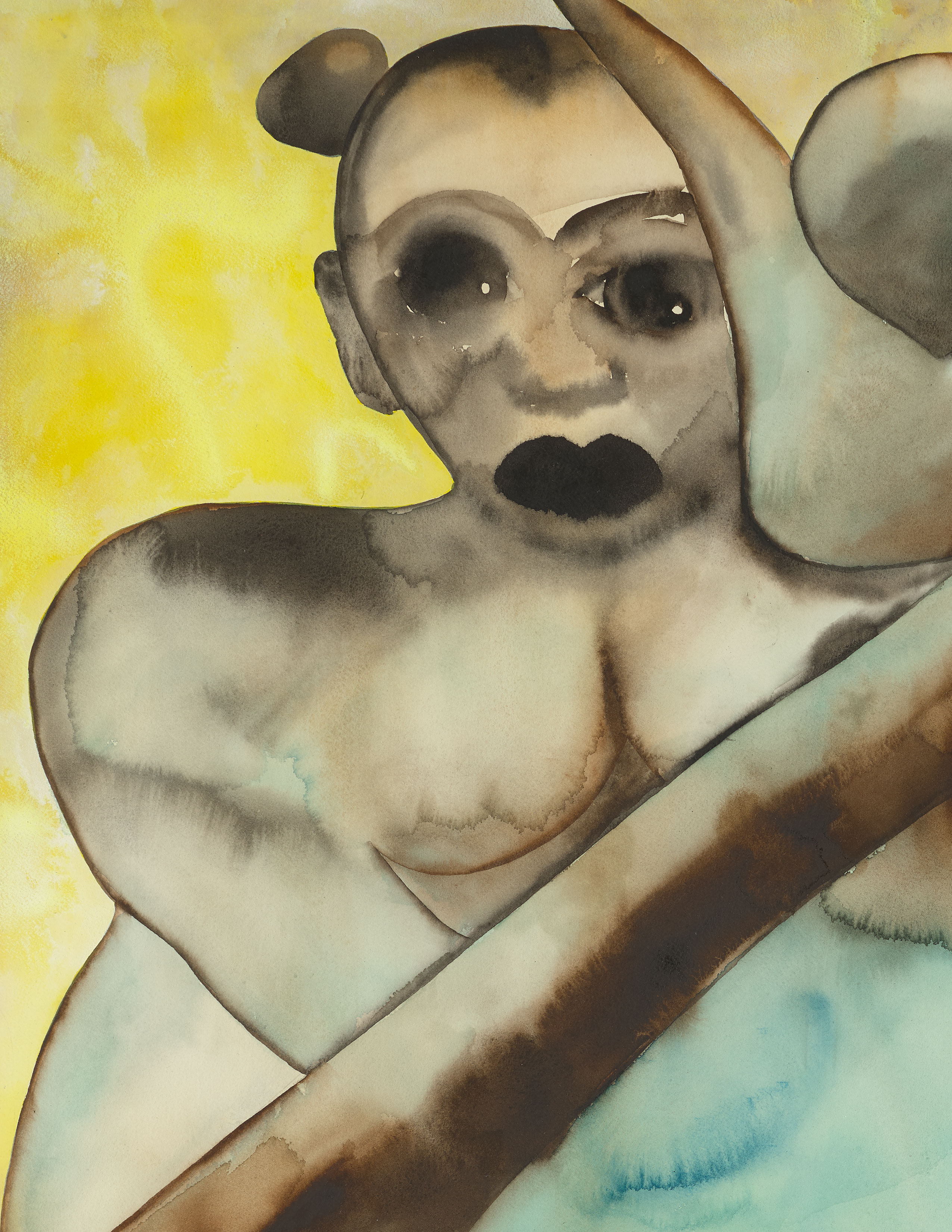 Detail view of Francesco Clemente's watercolor Symmetry, 1991