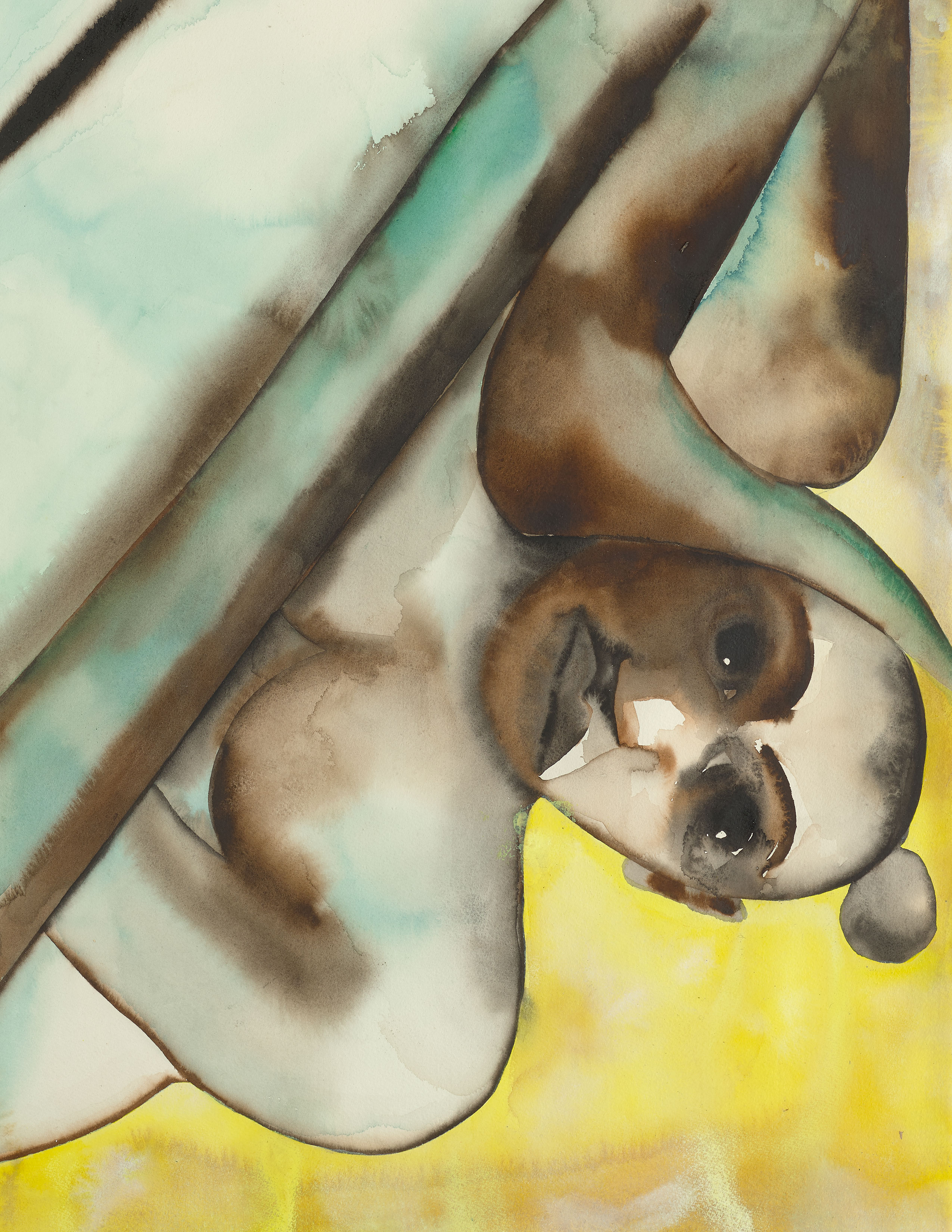 Detail view of Francesco Clemente's watercolor Symmetry, 1991