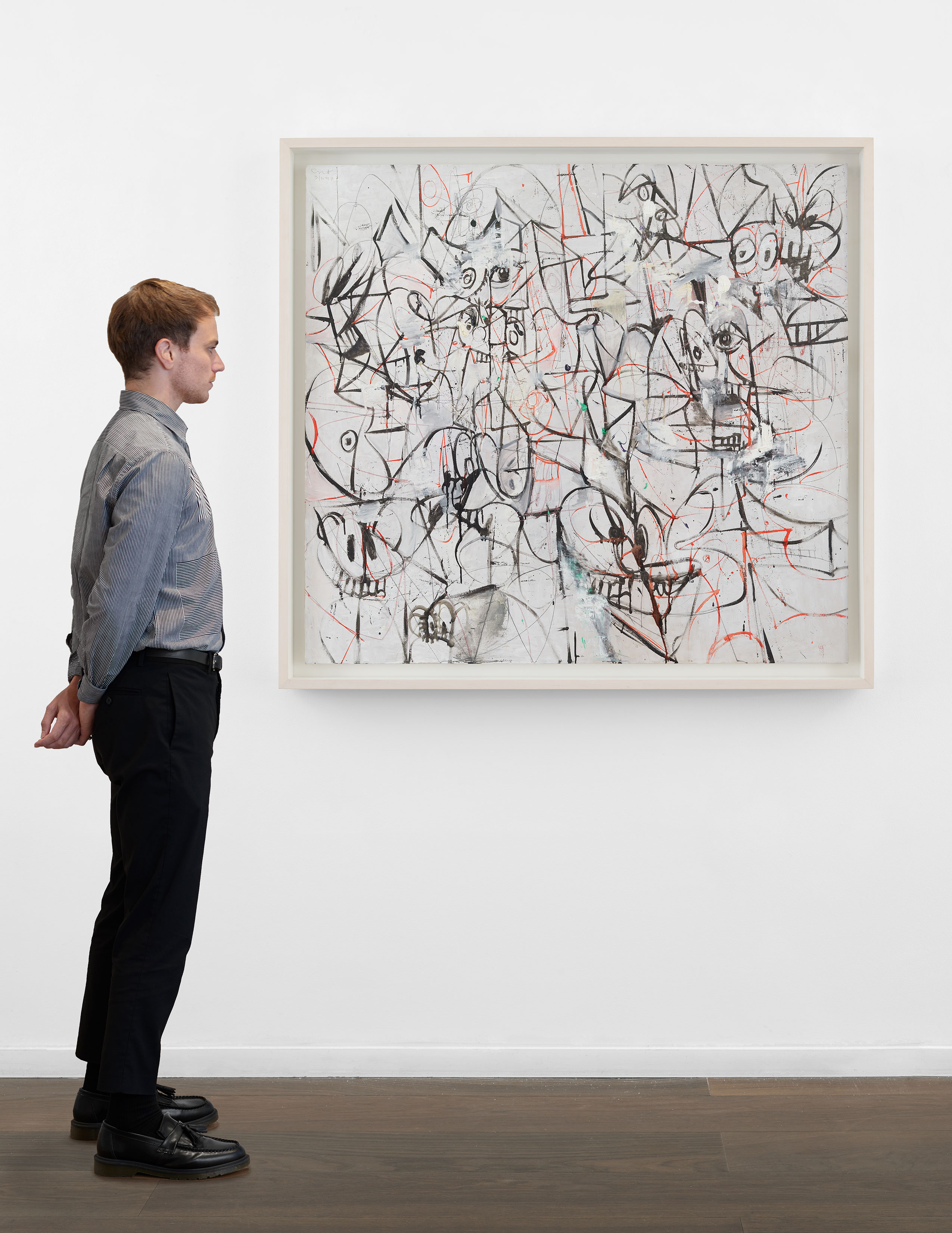 Scale view of George Condo's painting Red and Black Thought, 2017