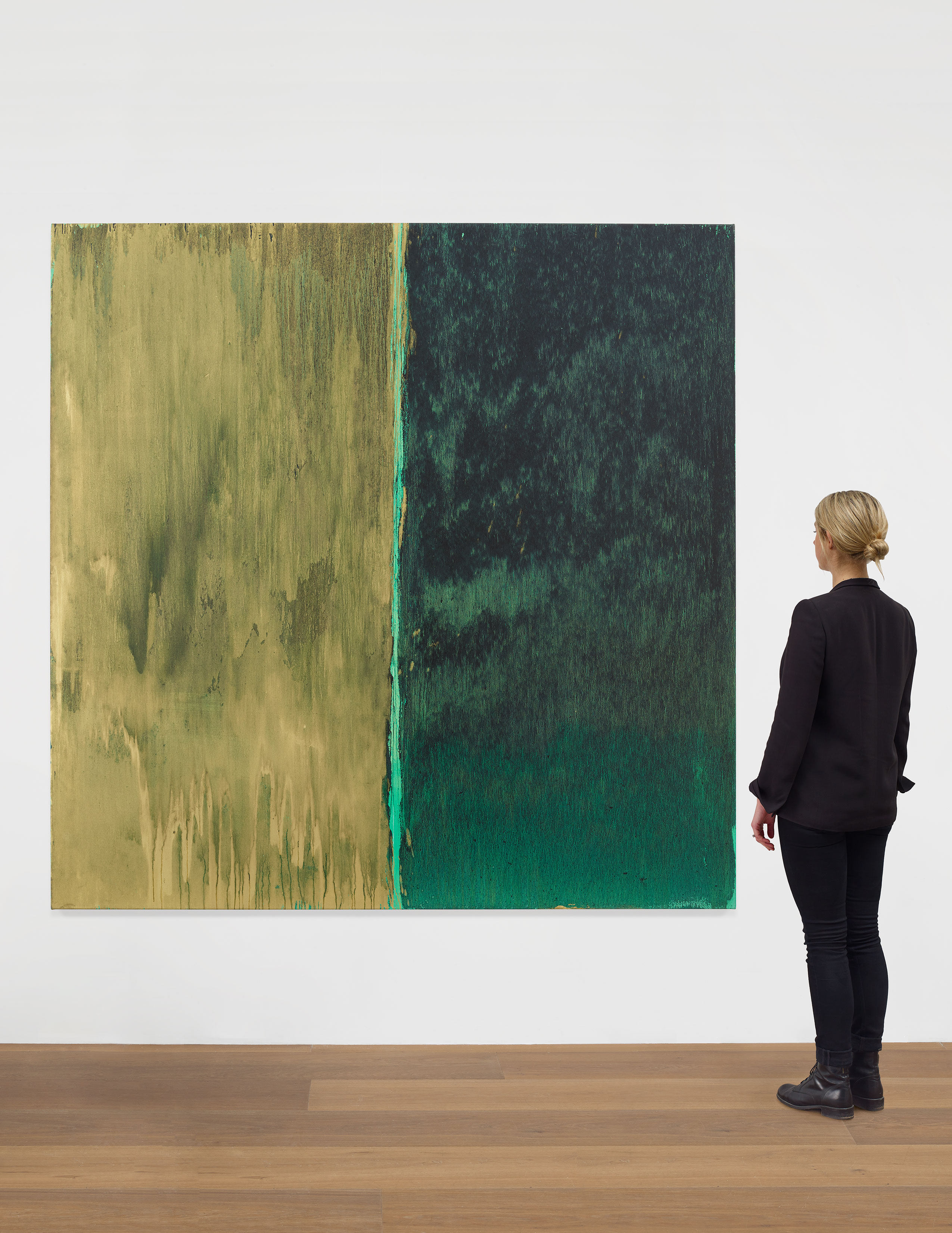 Scale view of Pat Steir's painting Opacity Velocity, 2014