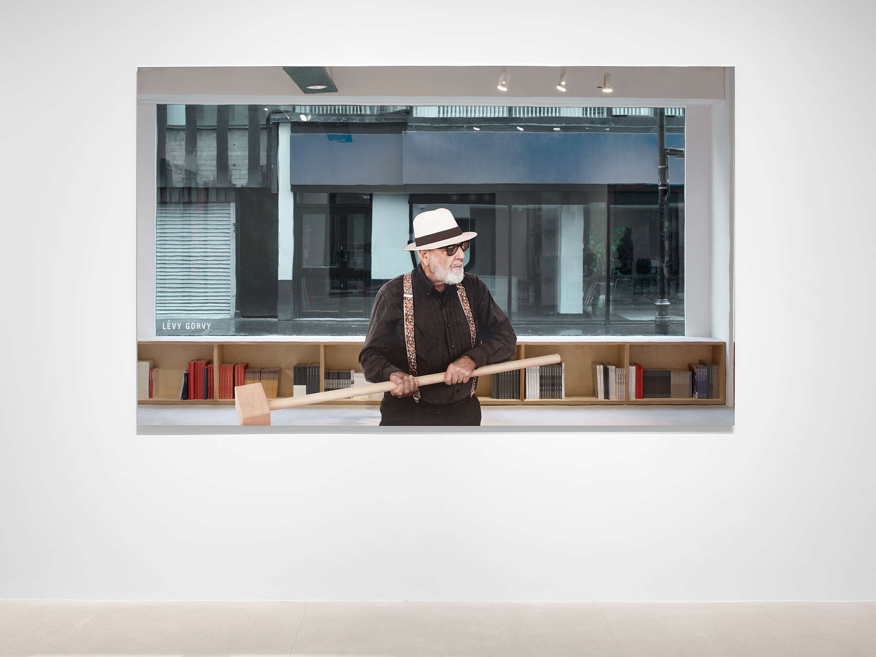 Installation view of Michelangelo Pistoletto's Rottura dello Specchio—azione 2, silkscreen on mirror