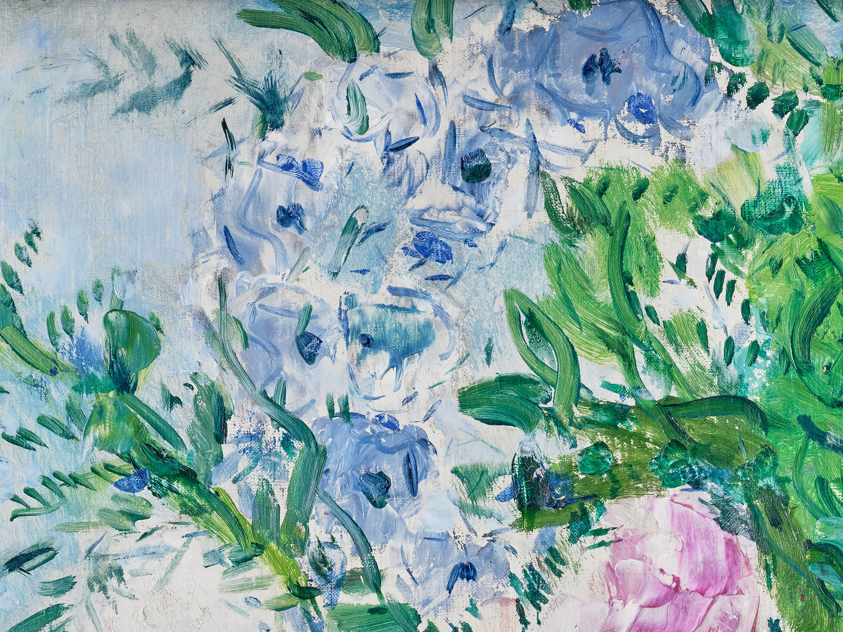 Detail view of Marc Chagall's painting titled Les amoreux au bouquet de fleurs