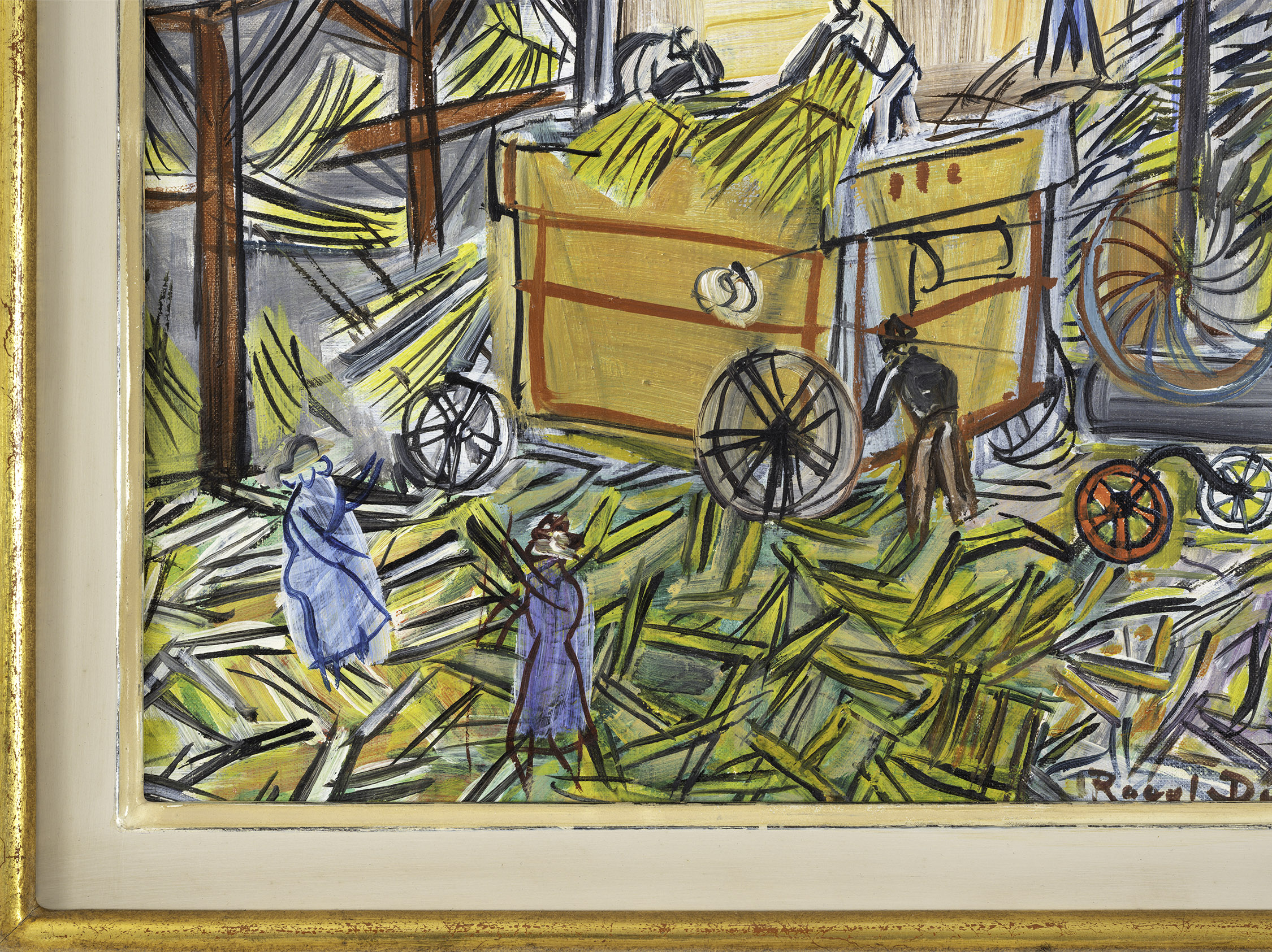 Detail view of Raoul Dufy's painting titled Dépiquage jaune