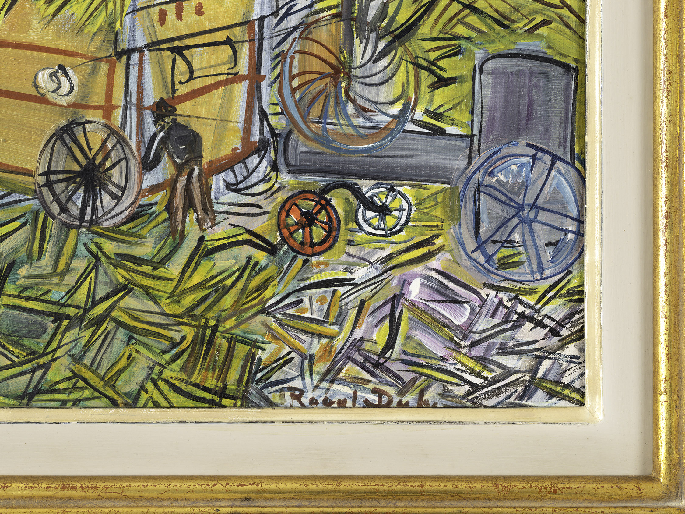 Detail view of Raoul Dufy's painting titled Dépiquage jaune