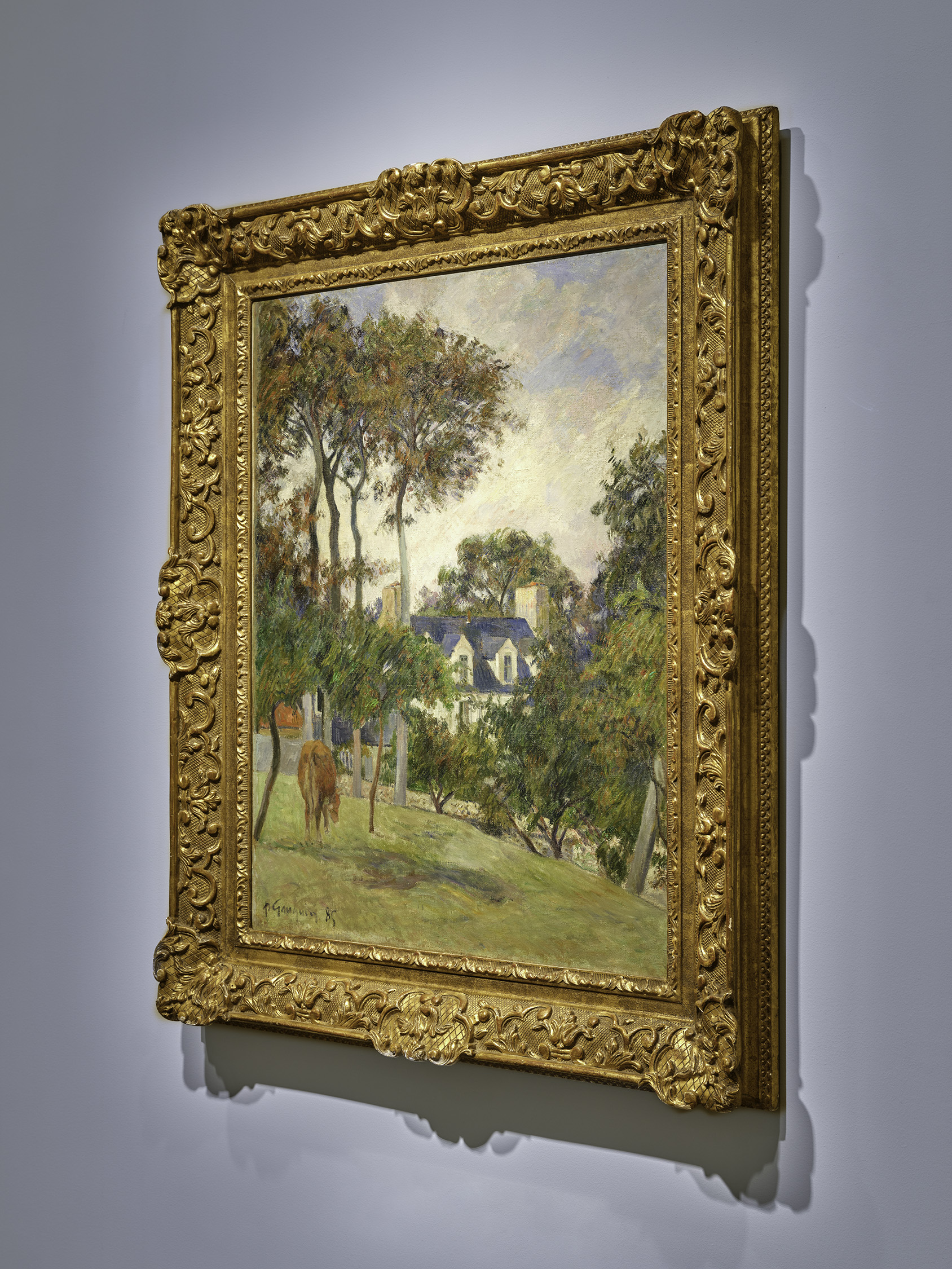 Angled view of Paul Gauguin's painting titled La Maison Blanche