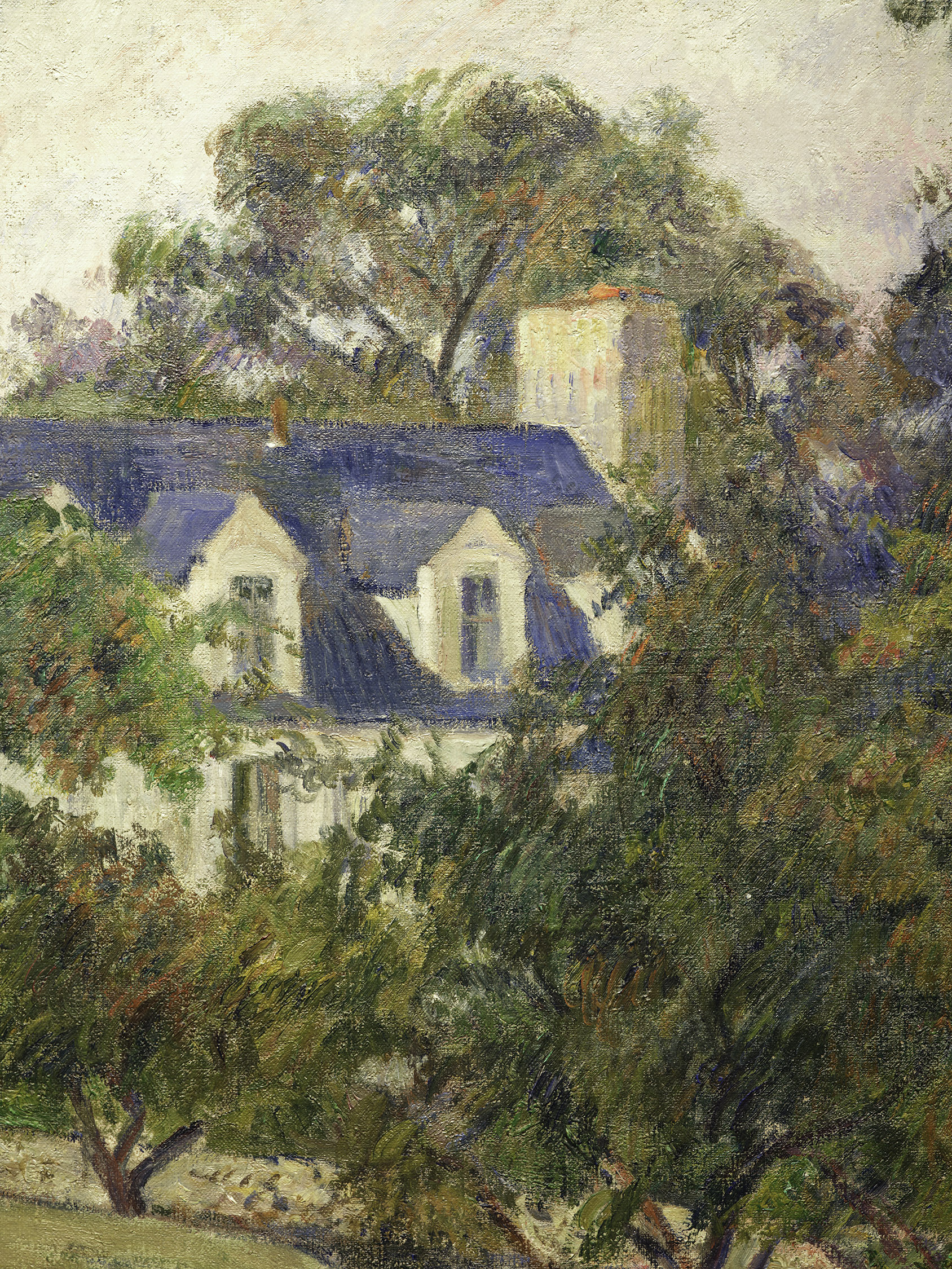 Detail view of Paul Gauguin's painting titled La Maison Blanche