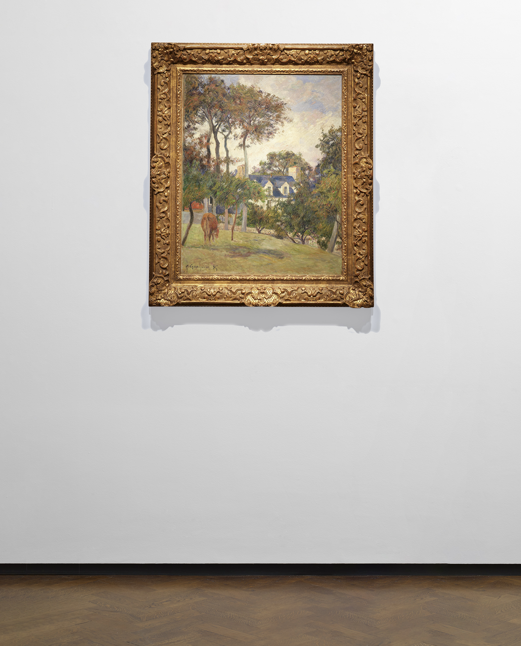 Installation view of Paul Gauguin's painting titled La Maison Blanche