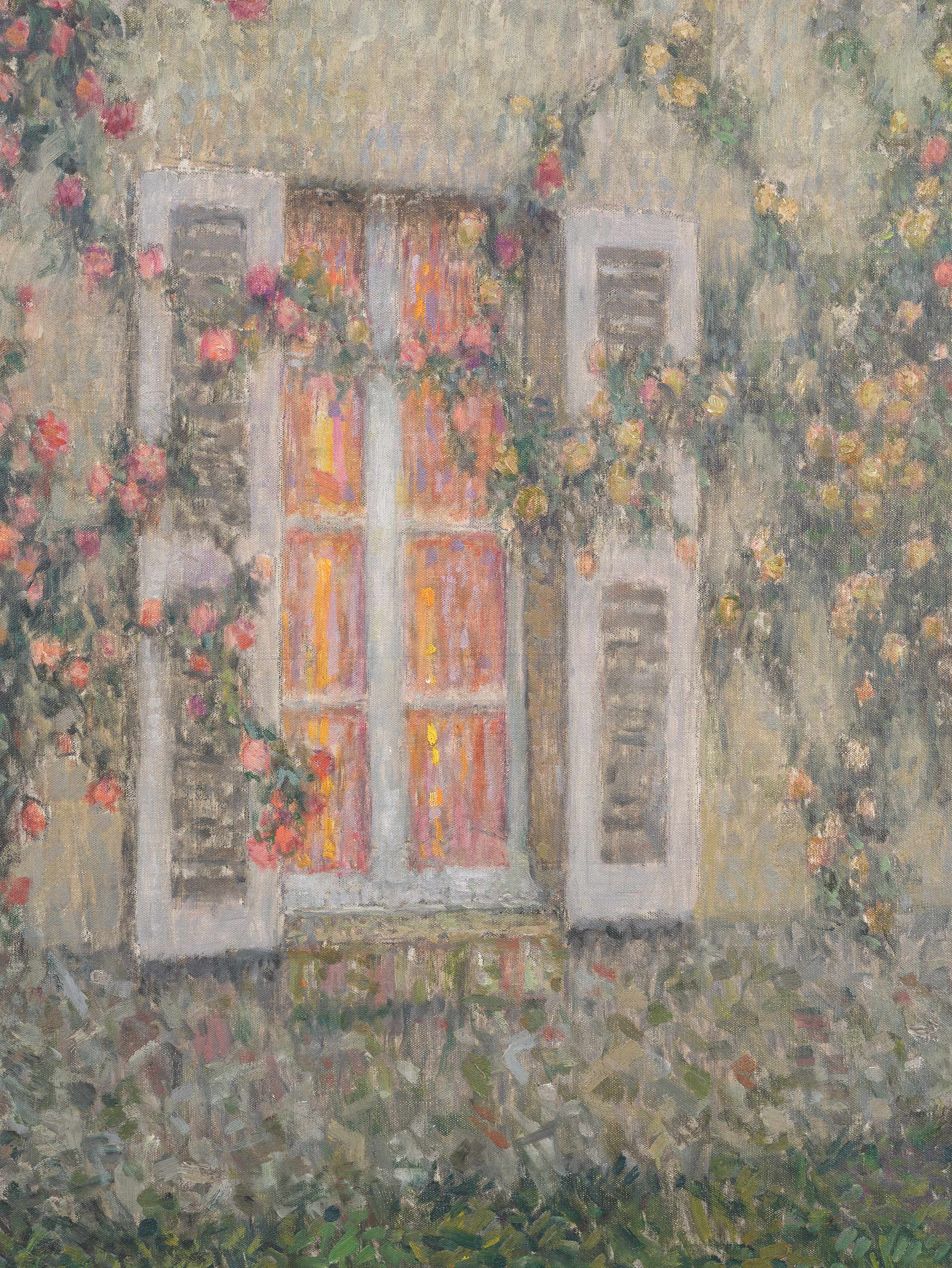 Detail view of Henri Le Sidaner's painting titled La mainson aux roses