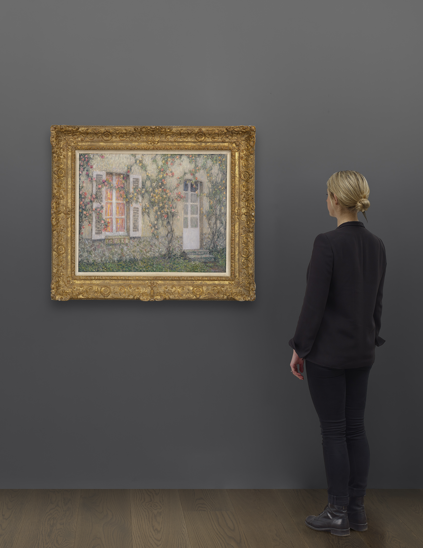 Scale view of Henri Le Sidaner's painting titled La mainson aux roses