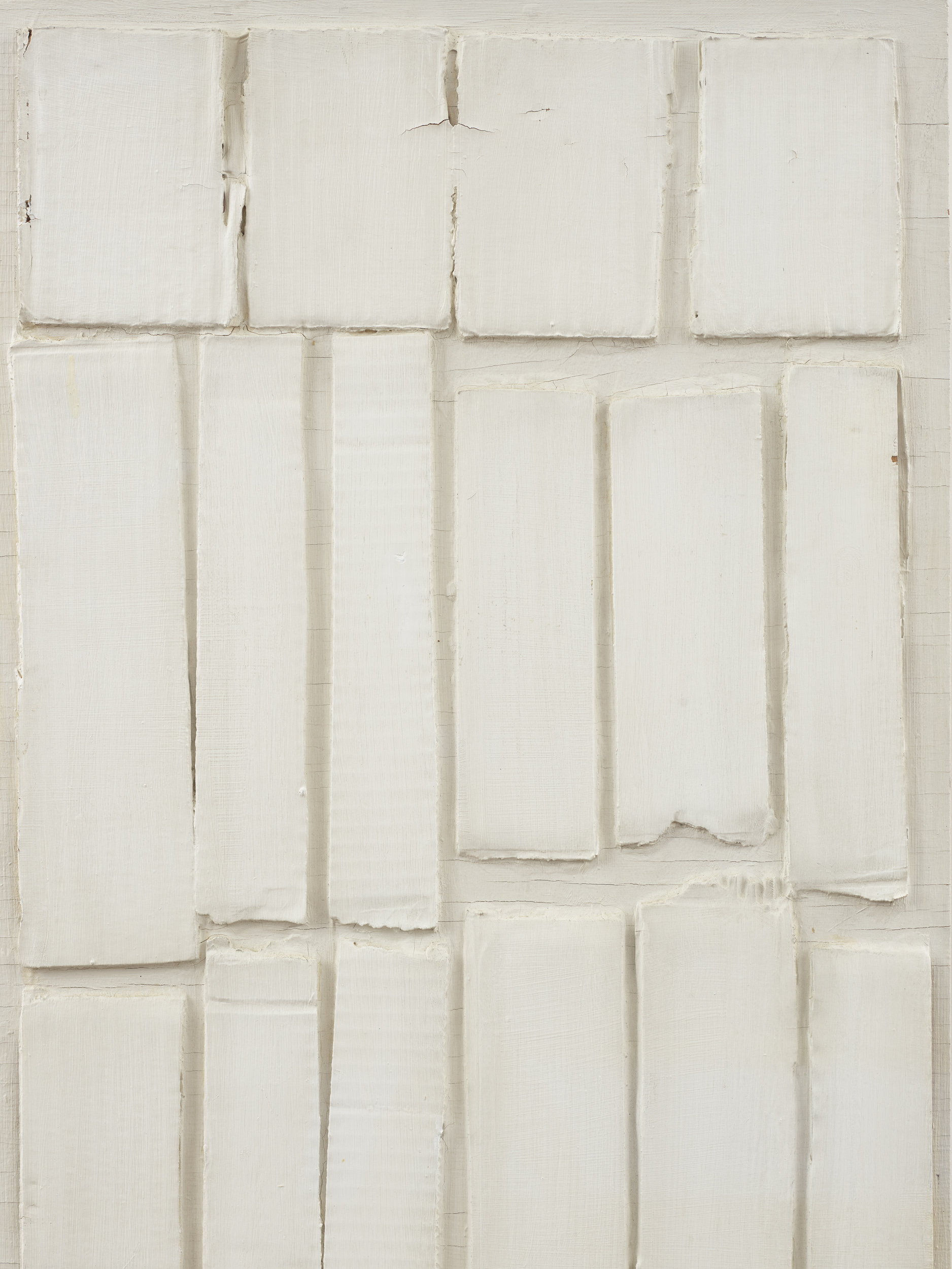 Detail view of Eleanore Mikus's oil and corrugated cardboard on board White Relief