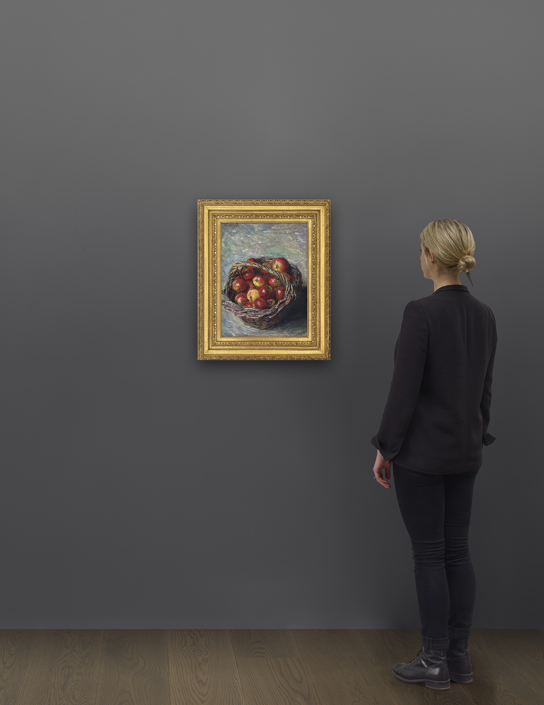 Scale view of Claude Monet's painting Panier de pommes