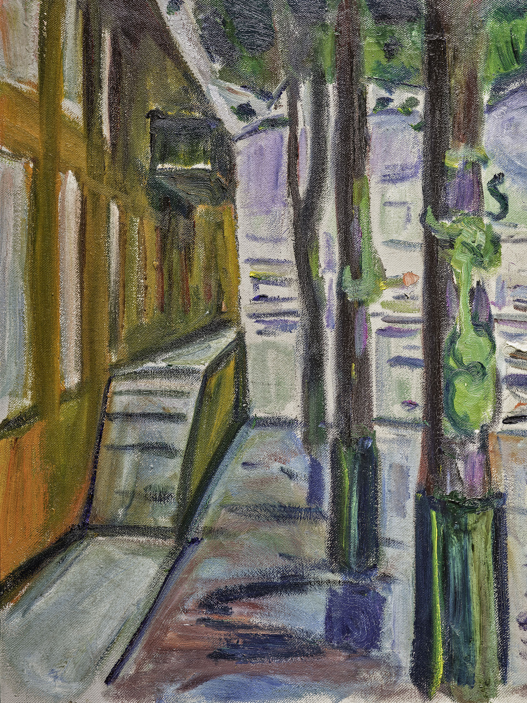 Detail view of Edvard Munch's painting titled Der Hafen in Bergen