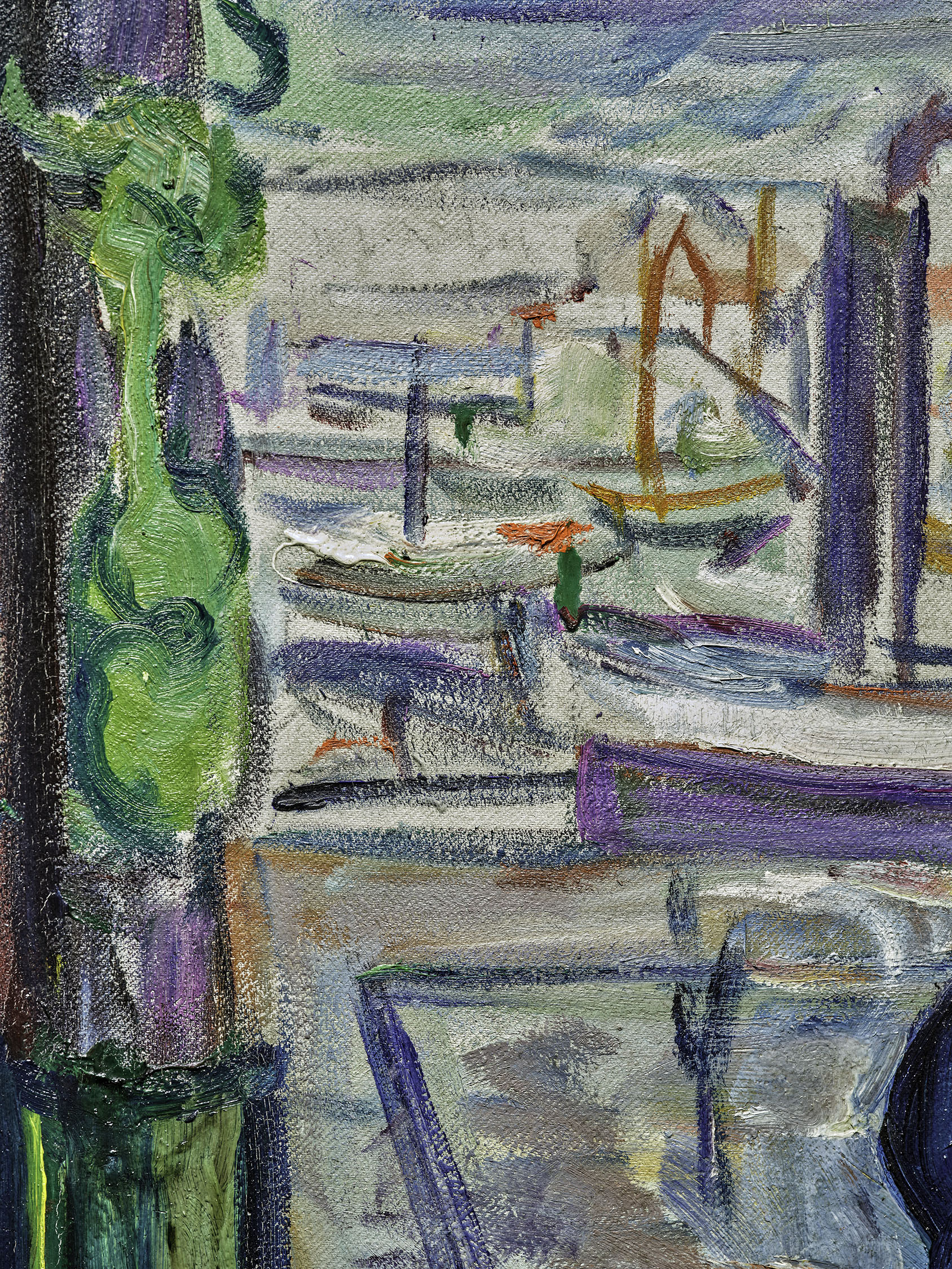 Detail view of Edvard Munch's painting titled Der Hafen in Bergen