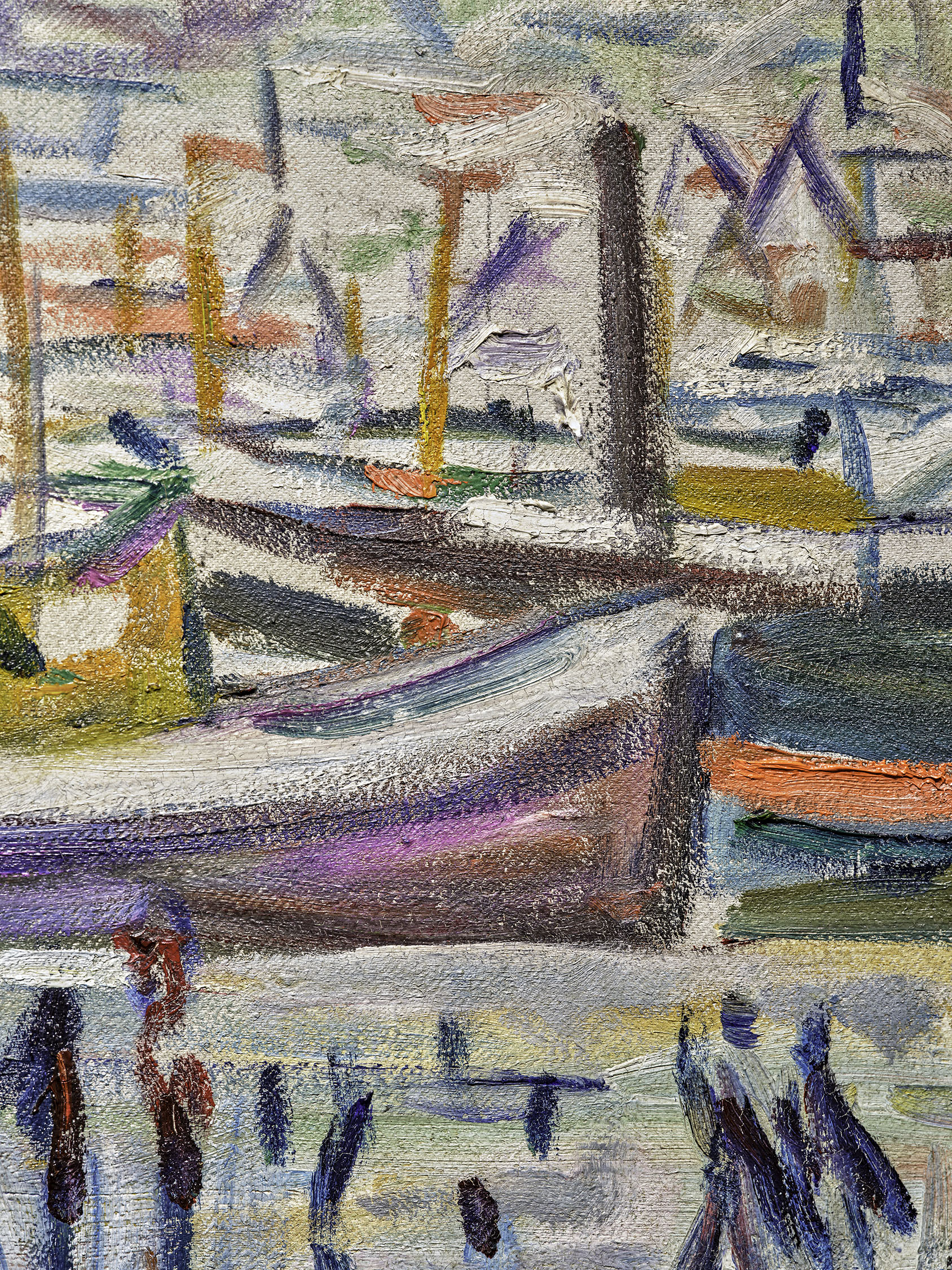 Detail view of Edvard Munch's painting titled Der Hafen in Bergen