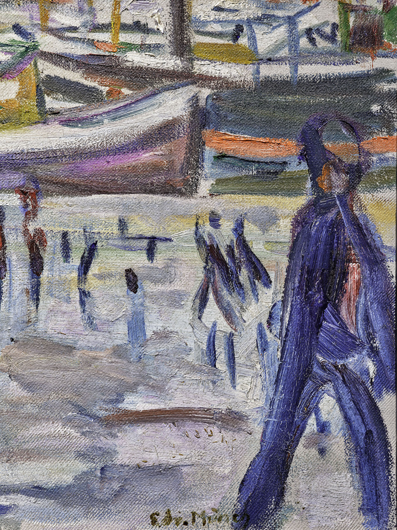 Detail view of Edvard Munch's painting titled Der Hafen in Bergen