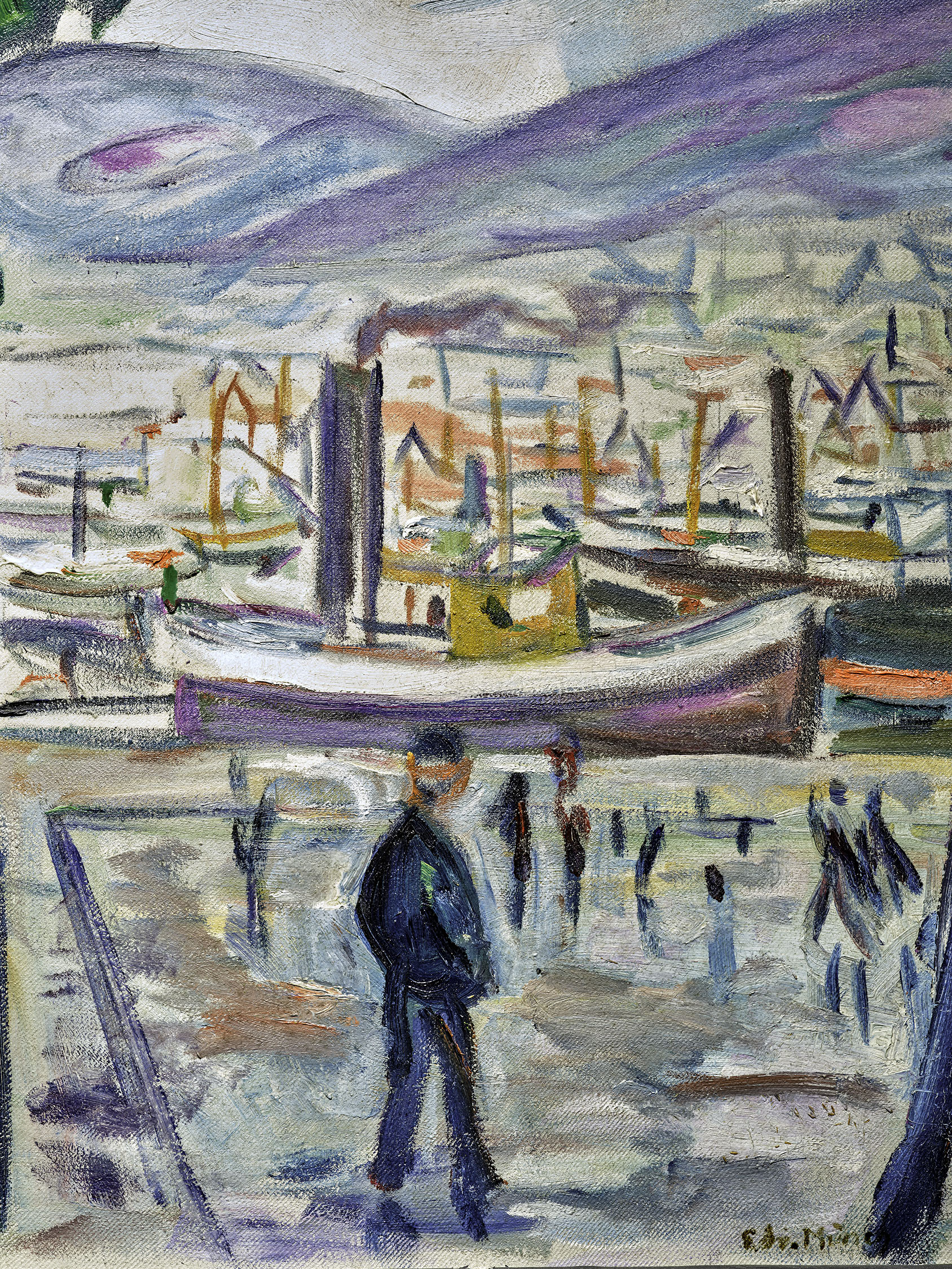 Detail view of Edvard Munch's painting titled Der Hafen in Bergen