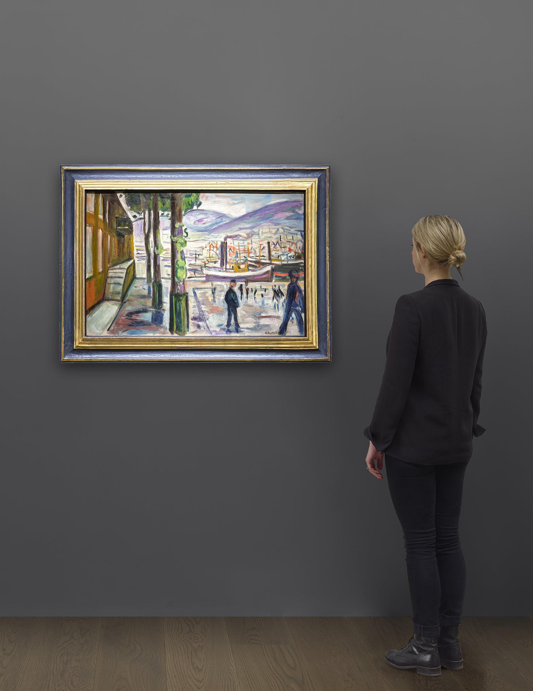 Scale view of Edvard Munch's painting titled Der Hafen in Bergen