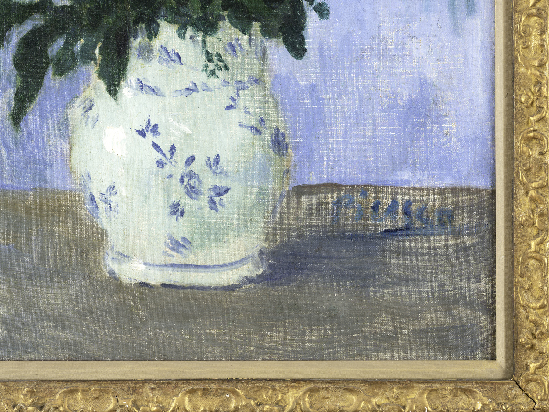 Detail view of Pablo Picasso's painting titled Vase de fleurs