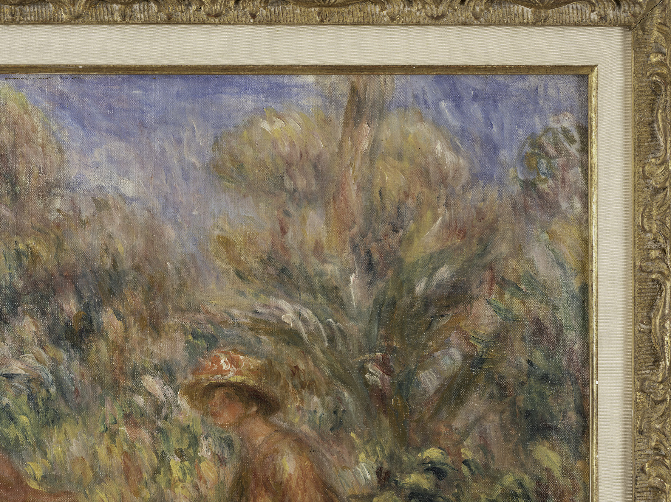 Detail view of Pierre-Auguste Renoir's painting titled Deux femmes dans le jardin de Cagnes