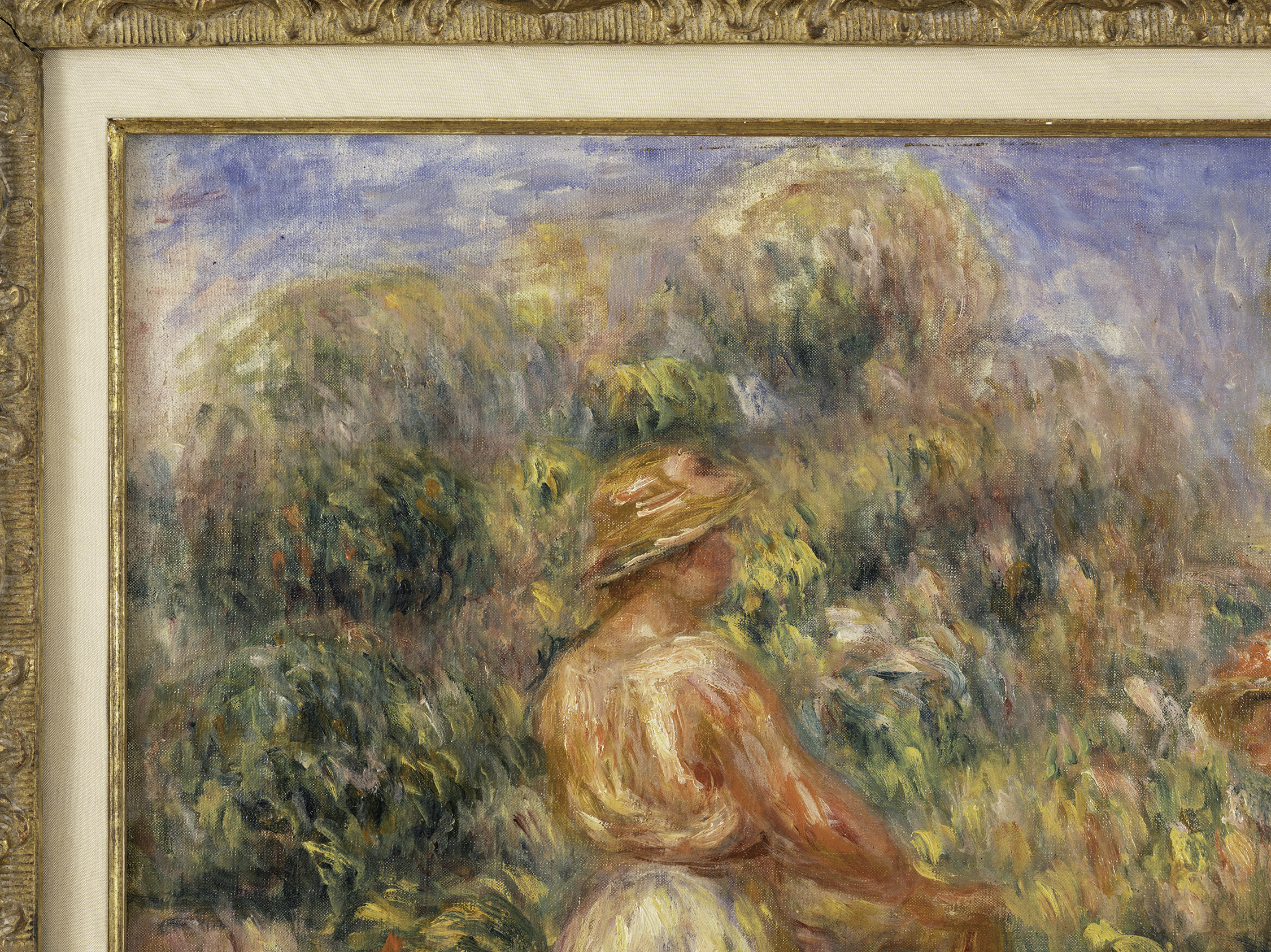 Detail view of Pierre-Auguste Renoir's painting titled Deux femmes dans le jardin de Cagnes