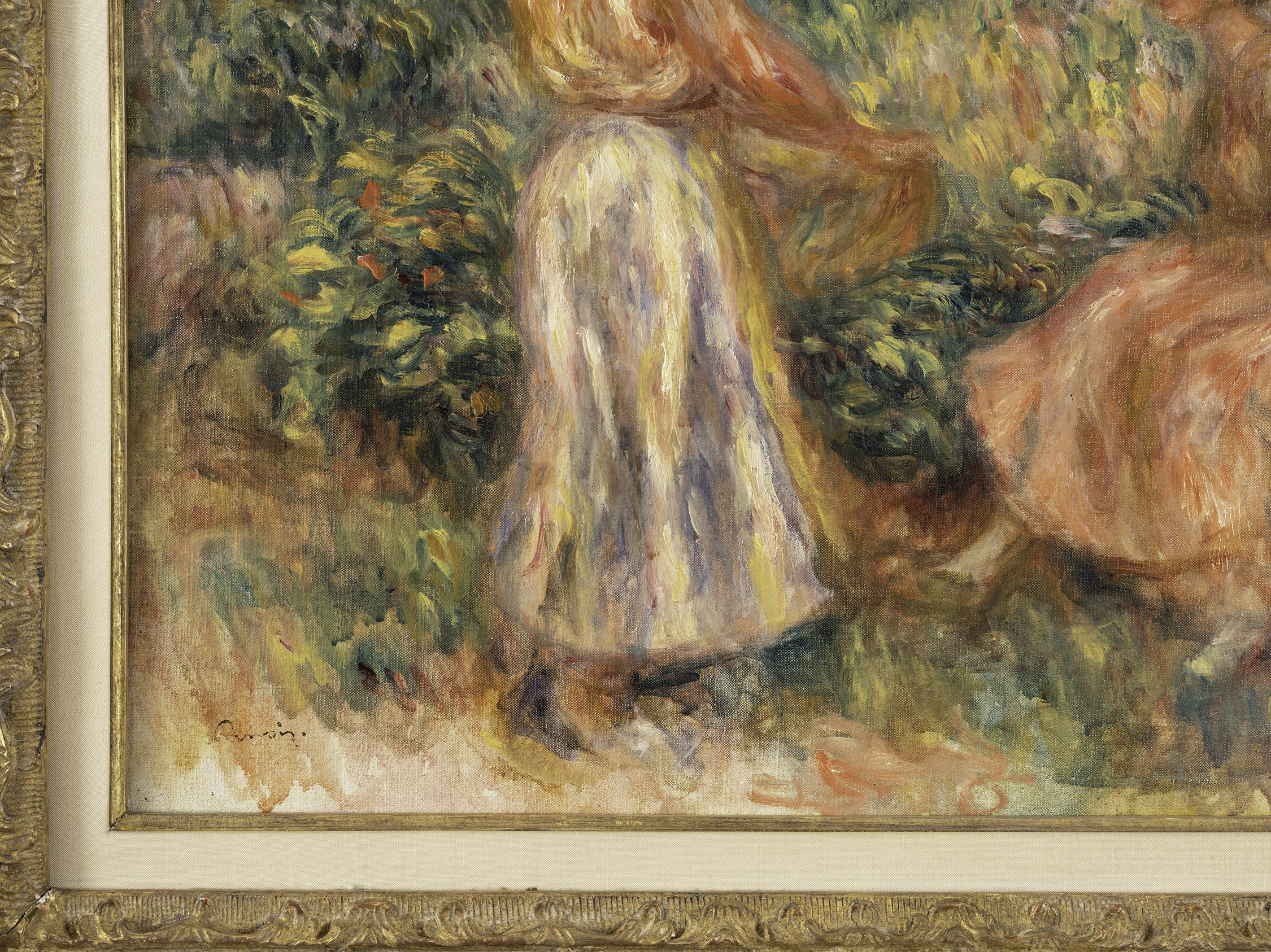 Detail view of Pierre-Auguste Renoir's painting titled Deux femmes dans le jardin de Cagnes