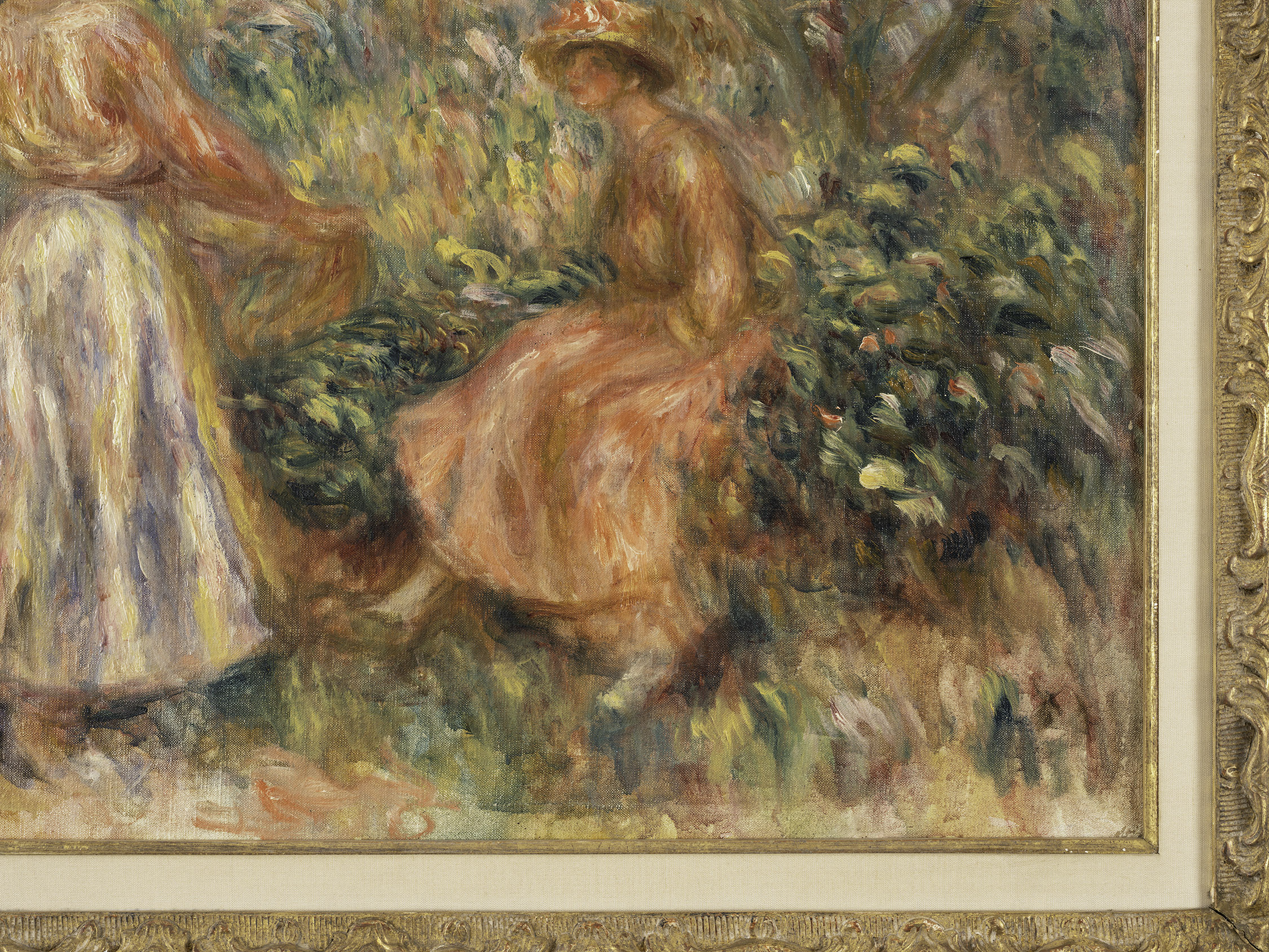 Detail view of Pierre-Auguste Renoir's painting titled Deux femmes dans le jardin de Cagnes